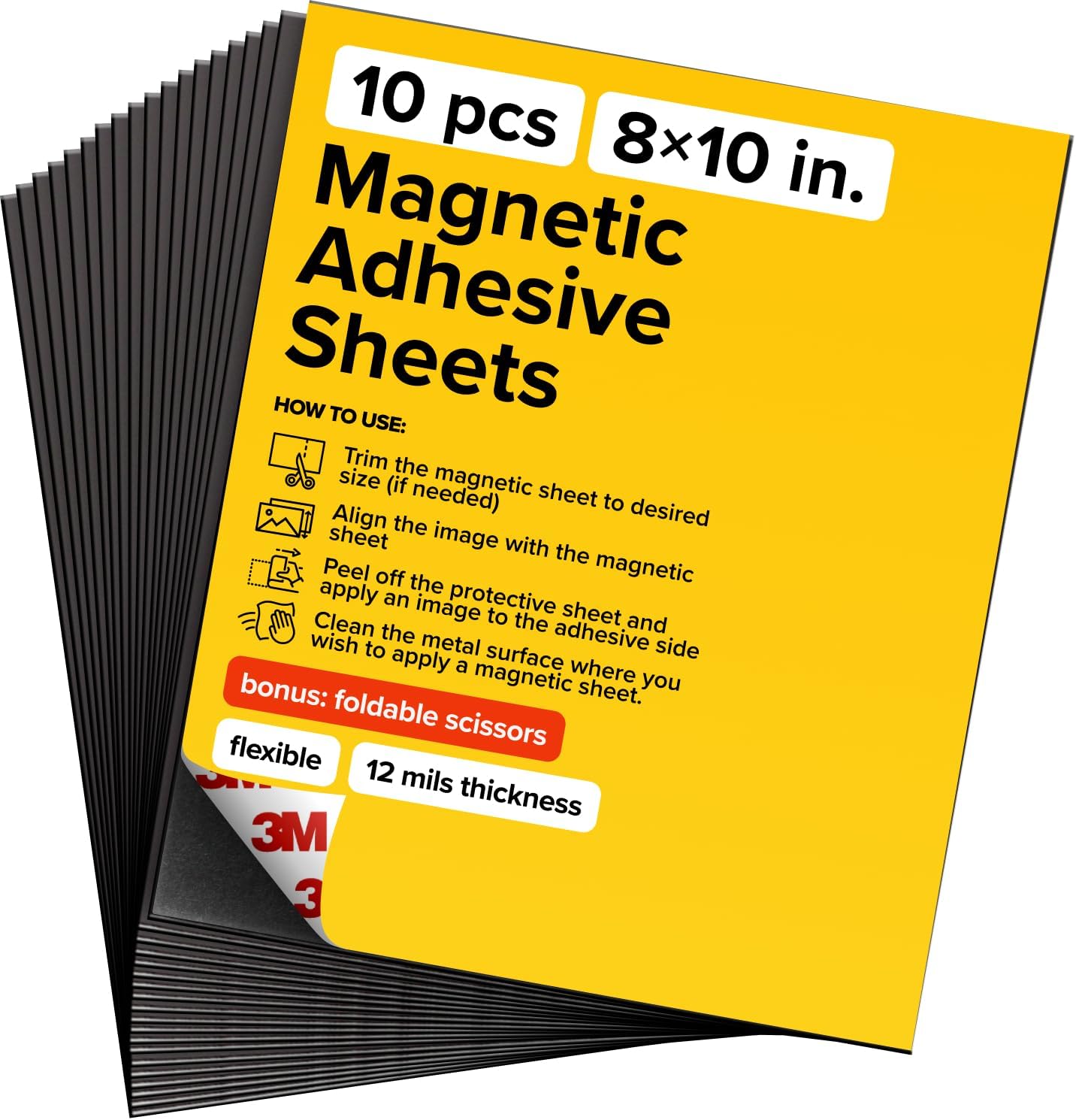 DIY Craft Magnetic Sheets with adhesive backing - 8x10" 10 pack Adhesive Sheets for Magnetic Stickers and Photos - 100% Customizable