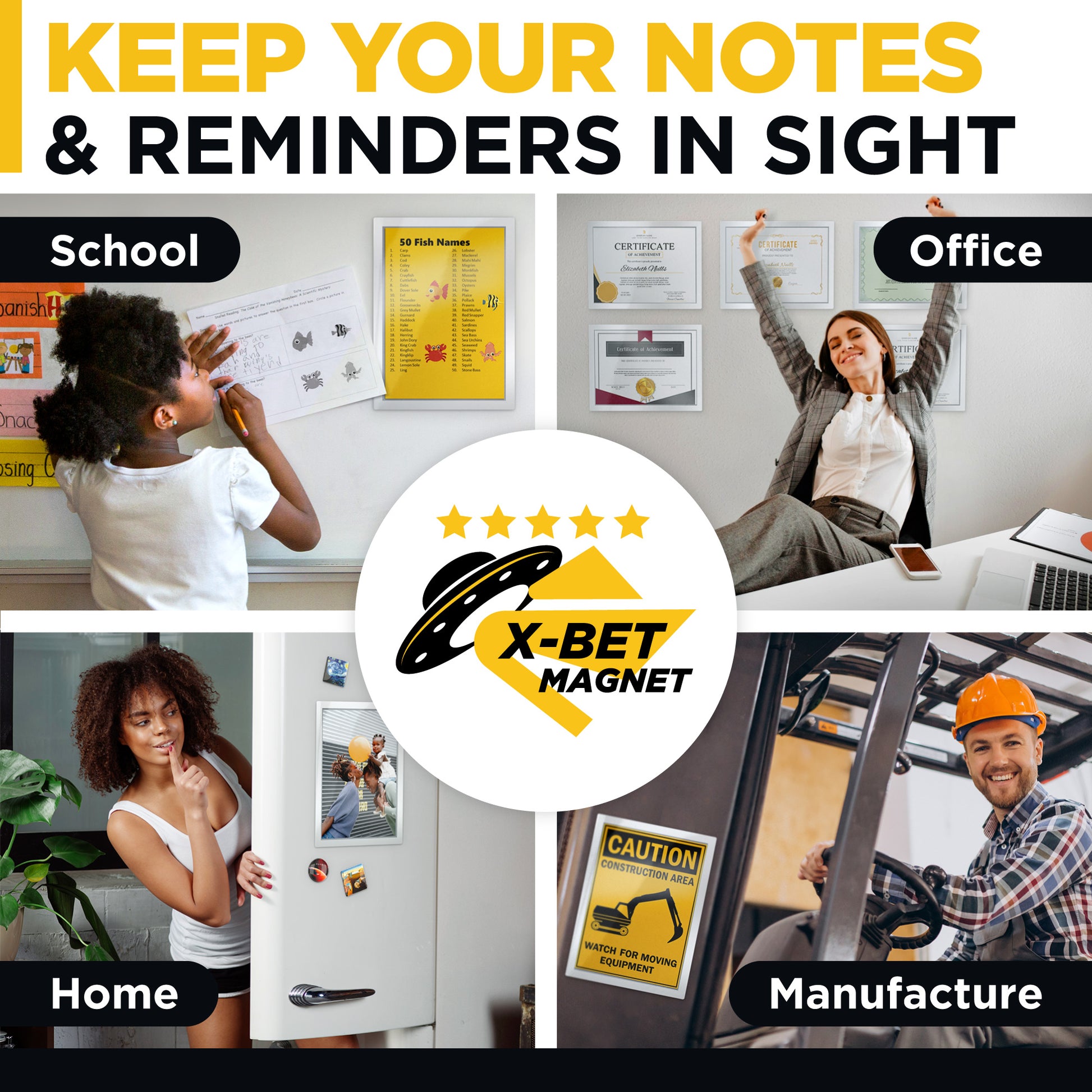 Magnetic Picture Frame - Self Adhesive Magnetic Display Frame for Office School Classroom Home - Magnetic Photo Pockets