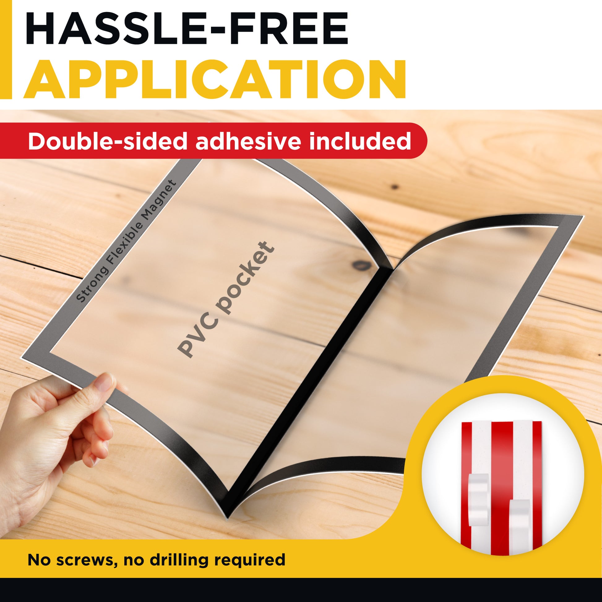 Magnetic Picture Frame - Self Adhesive Magnetic Display Frame for Office School Classroom Home - Magnetic Photo Pockets