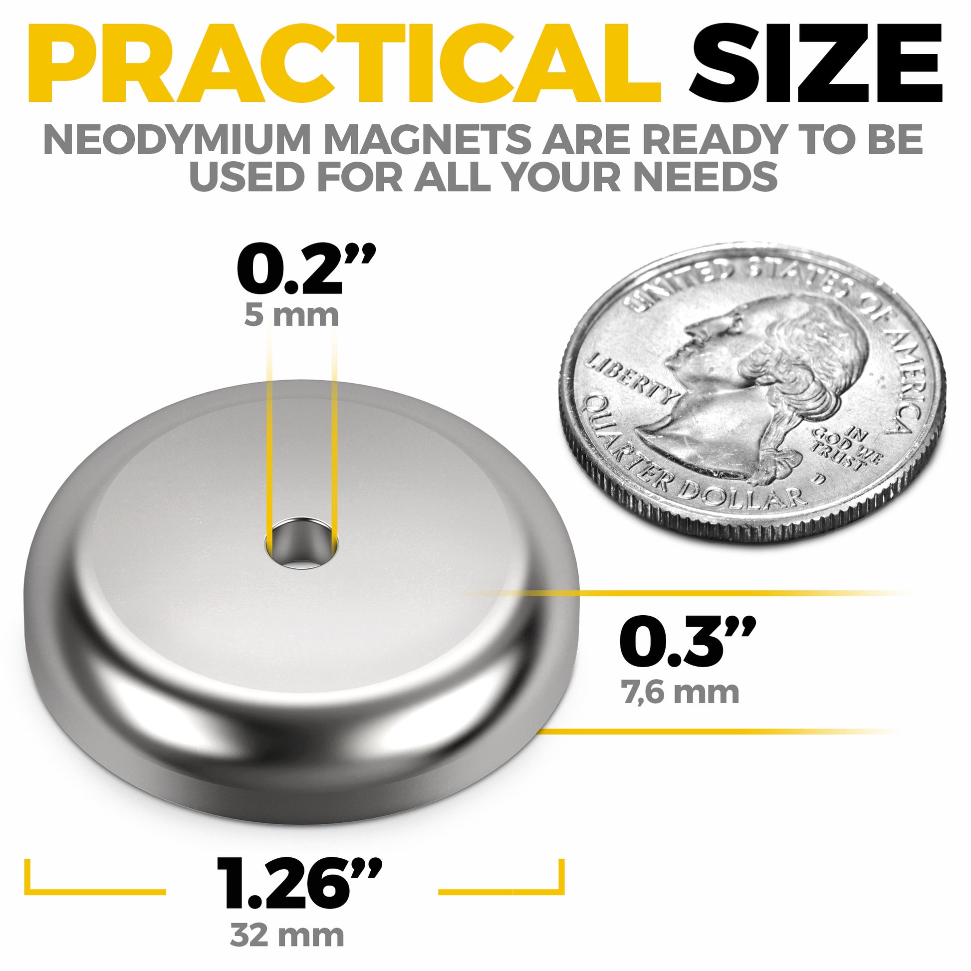 Extremely Strong Neodymium Cup Magnets 3 Pcs -  Industrial Strength Round Base Rare Earth Magnets