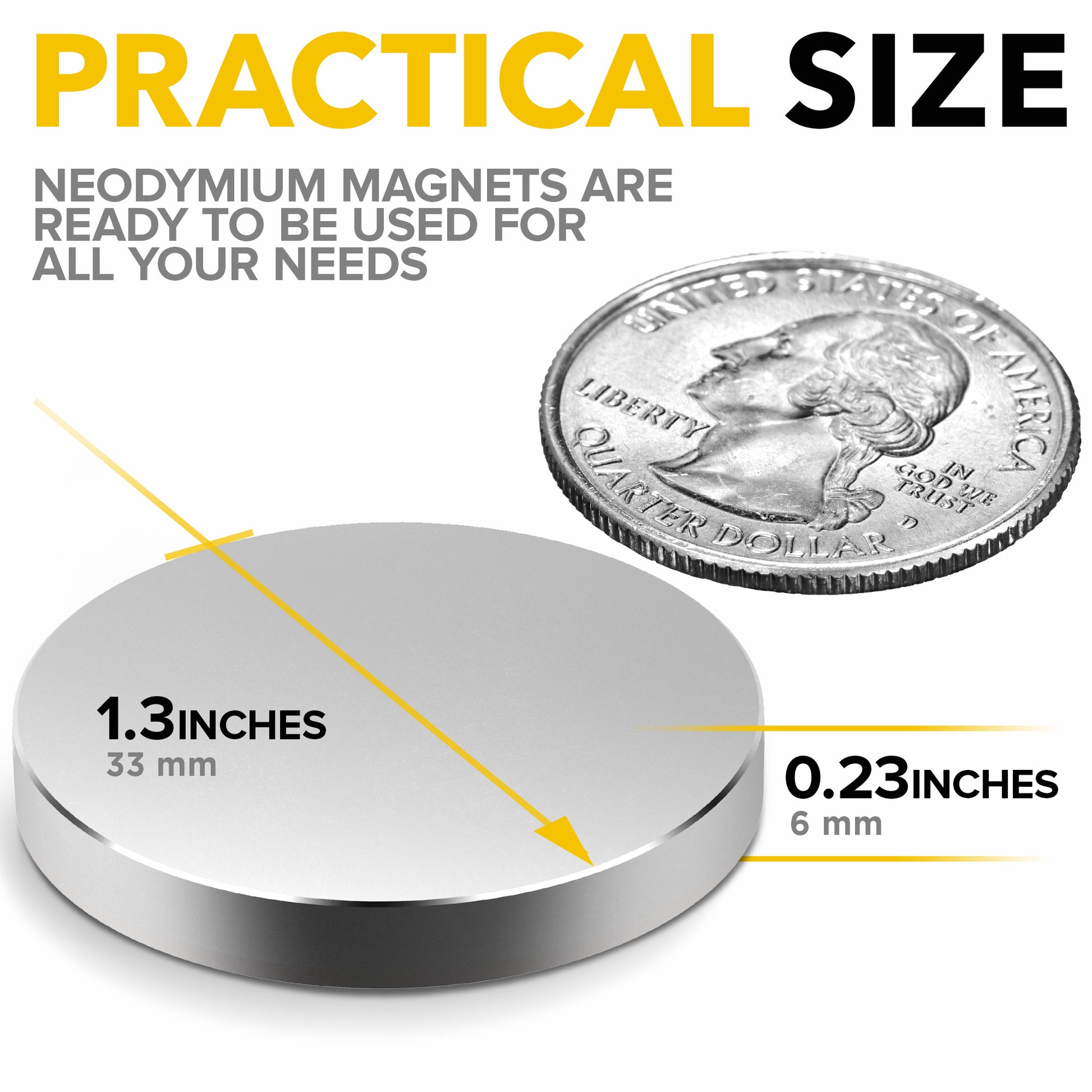 Strong Neodymium Disc Magnets 3 PCs – Rare Earth Round Magnets 33 mm (1.3 inch) – Heavy Duty Neodymium N52 Magnets