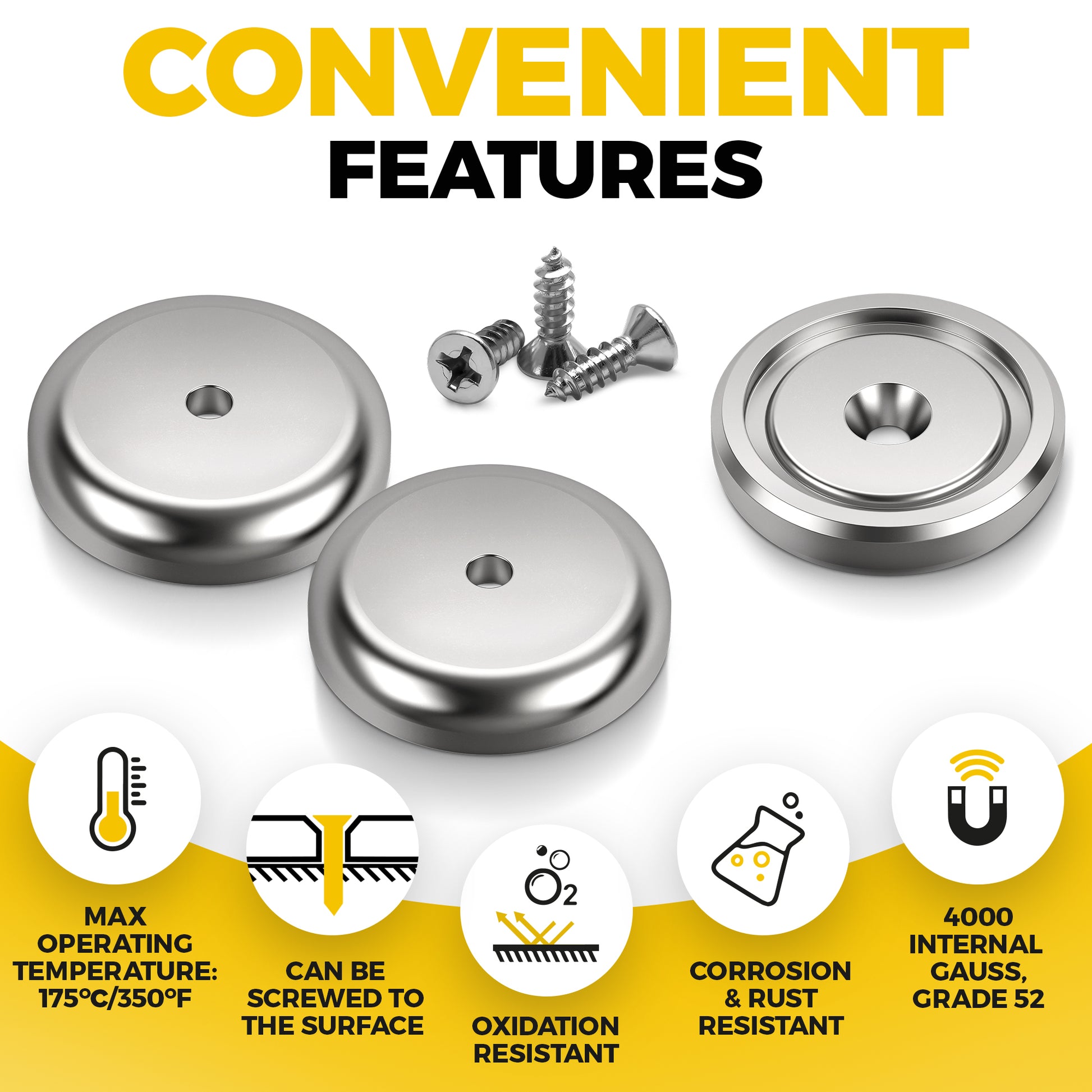 Extremely Strong Neodymium Cup Magnets 3 Pcs -  Industrial Strength Round Base Rare Earth Magnets