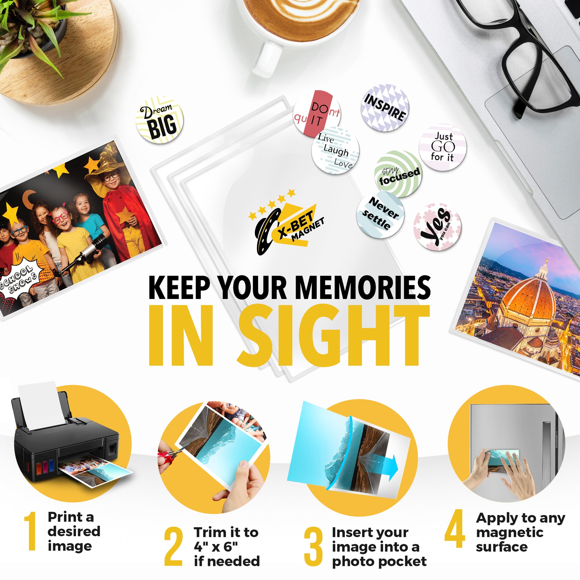 Magnetic Picture Frames for Refrigerator 12 PCs – Magnetic Photo Frames for Fridge 4" x 6" – Picture Frames for Photo Magnets