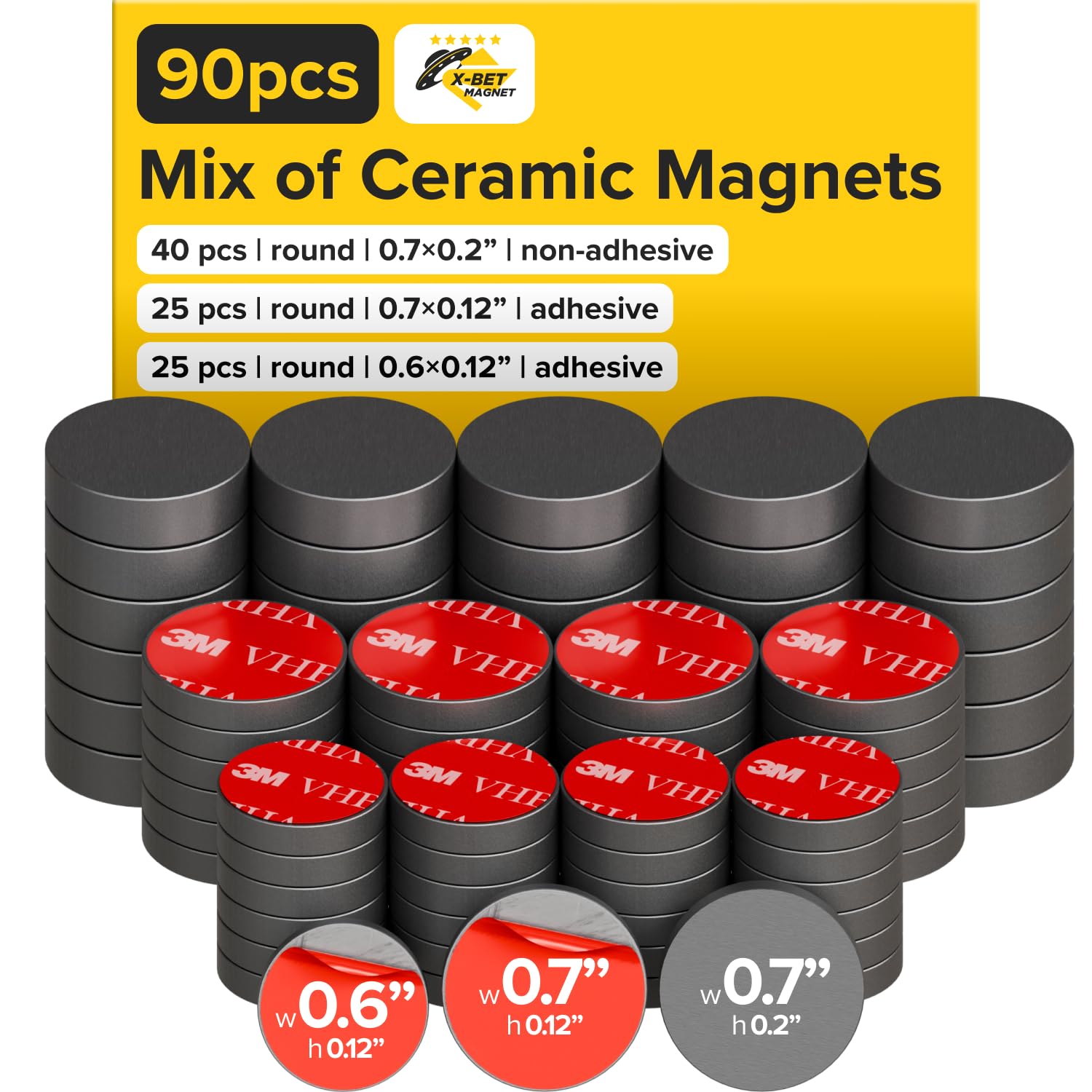 Adhesive Magnets - Ferrite Magnetic - Round Disc - Strong Sticky Adhesive Backing - Ceramic