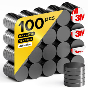 Strong Magnets with Adhesive Backing - Heavy Duty Sticky Magnets, Refrigerator (0.7"x0.12", 100 PCs)
