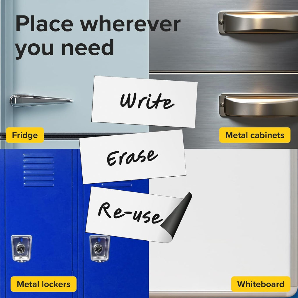 Dry Erase Magnetic Labels - Reusable Sticky Notes - Magnetic Notepads for Refrigerator (White, 50)