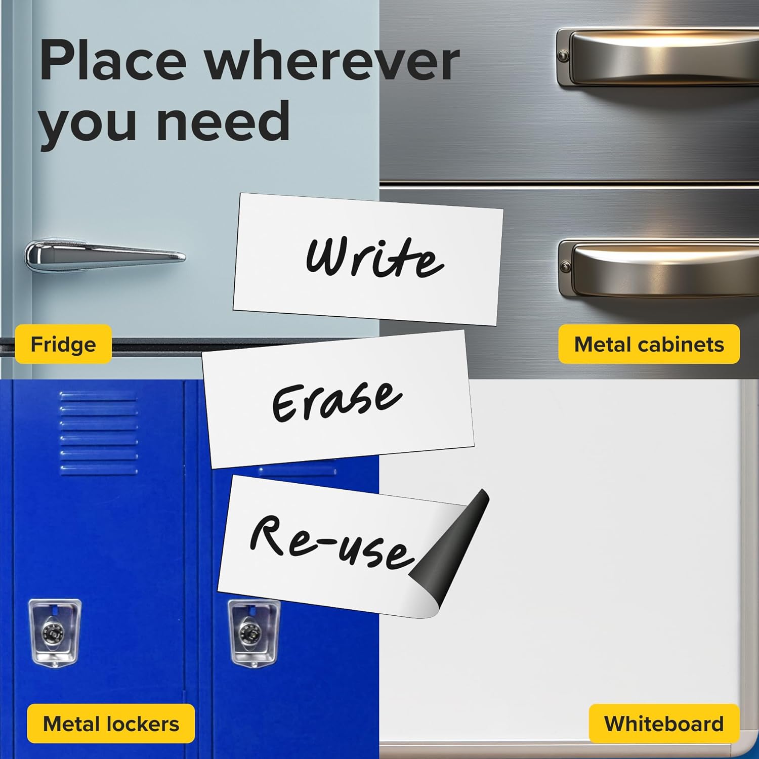 Dry Erase Magnetic Labels - Reusable Sticky Notes - Magnetic Notepads for Refrigerator (White, 50)