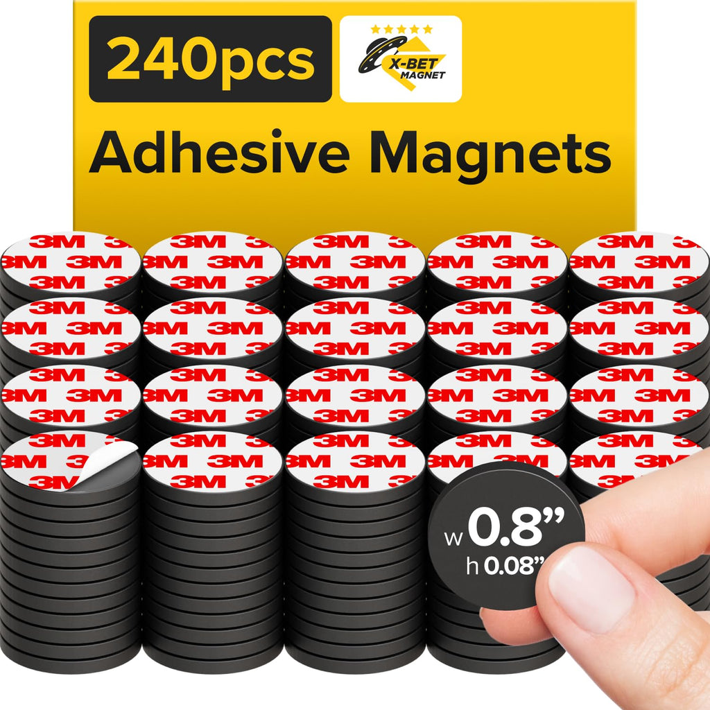 X-bet MAGNET Hyper-Sticky Magnets with Adhesive Backing - (0.8'' x 0.08'', 240 pcs) Strong Magnetic Dots for Whiteboard, Fridge, Crafts - Easy-to-Cut Stickers for Planning and Organization