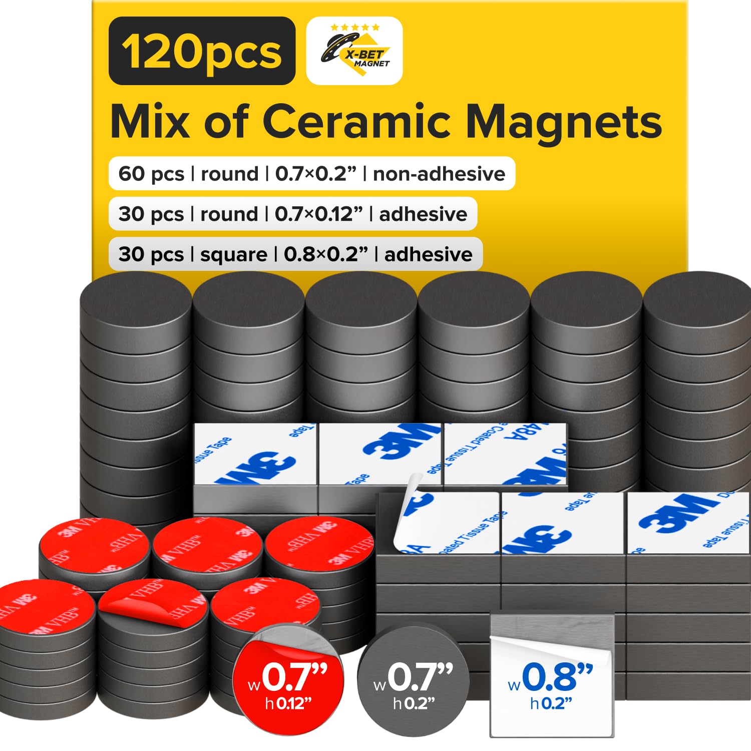 Adhesive Magnets - Ferrite Magnetic - Round Disc - Strong Sticky Adhesive Backing - Ceramic