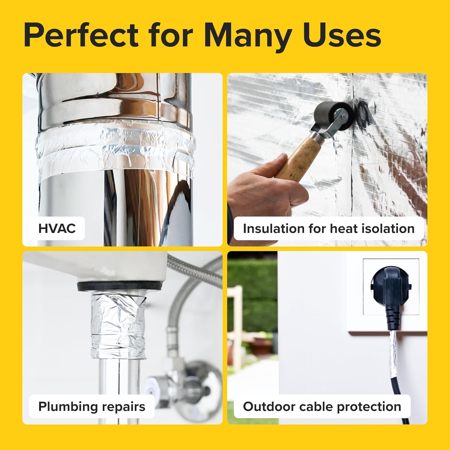 Aluminum Foil Tape - 2 Inch x 210 Feet x 3.6 Mil - Heavy Duty, Waterproof, High Temperature Insulation Adhesive for HVAC