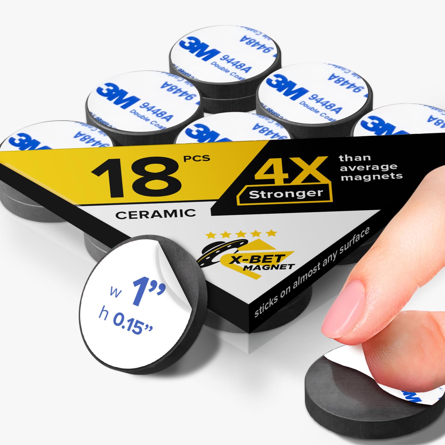 Adhesive Magnets - Ferrite Magnetic - Round Disc - Strong Sticky Adhesive Backing - Ceramic