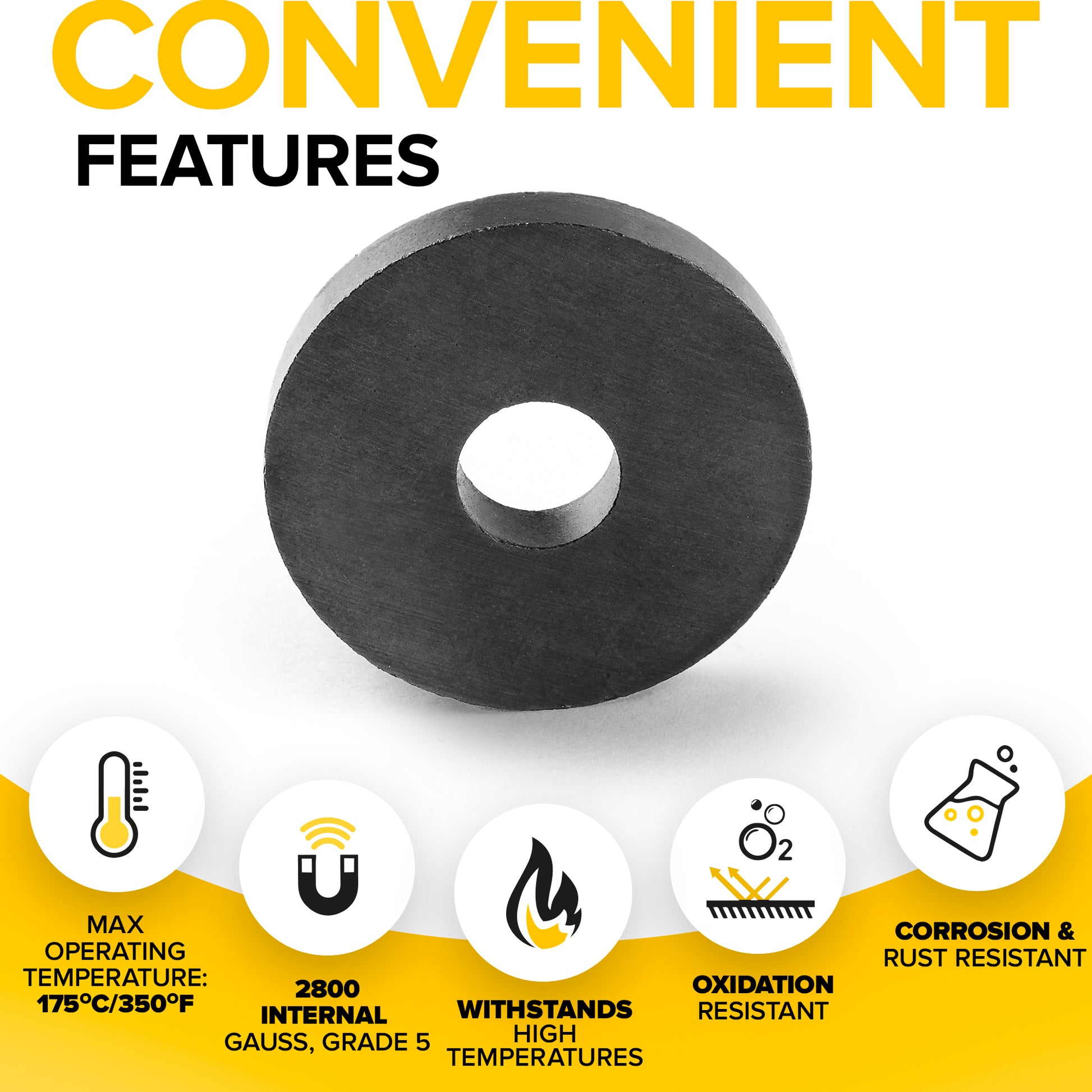 Ferrite Ring Magnets - Round Disc Donut Magnets - Circle Magnets - Great Circular Magnets with Holes - 18 PCs