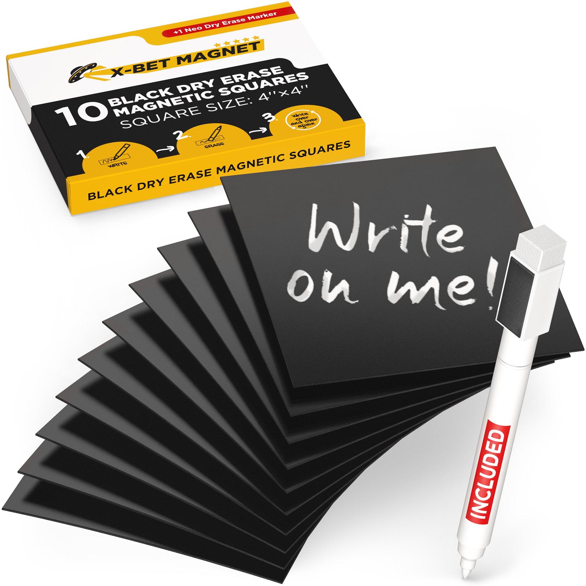 Black Dry Erase Magnetic Labels - Reusable Sticky Notes 10 PCs - Magnetic Notepads for Refrigerator - Dry Erase Magnetic Sheets - Blank Magnet Stickers to Write On