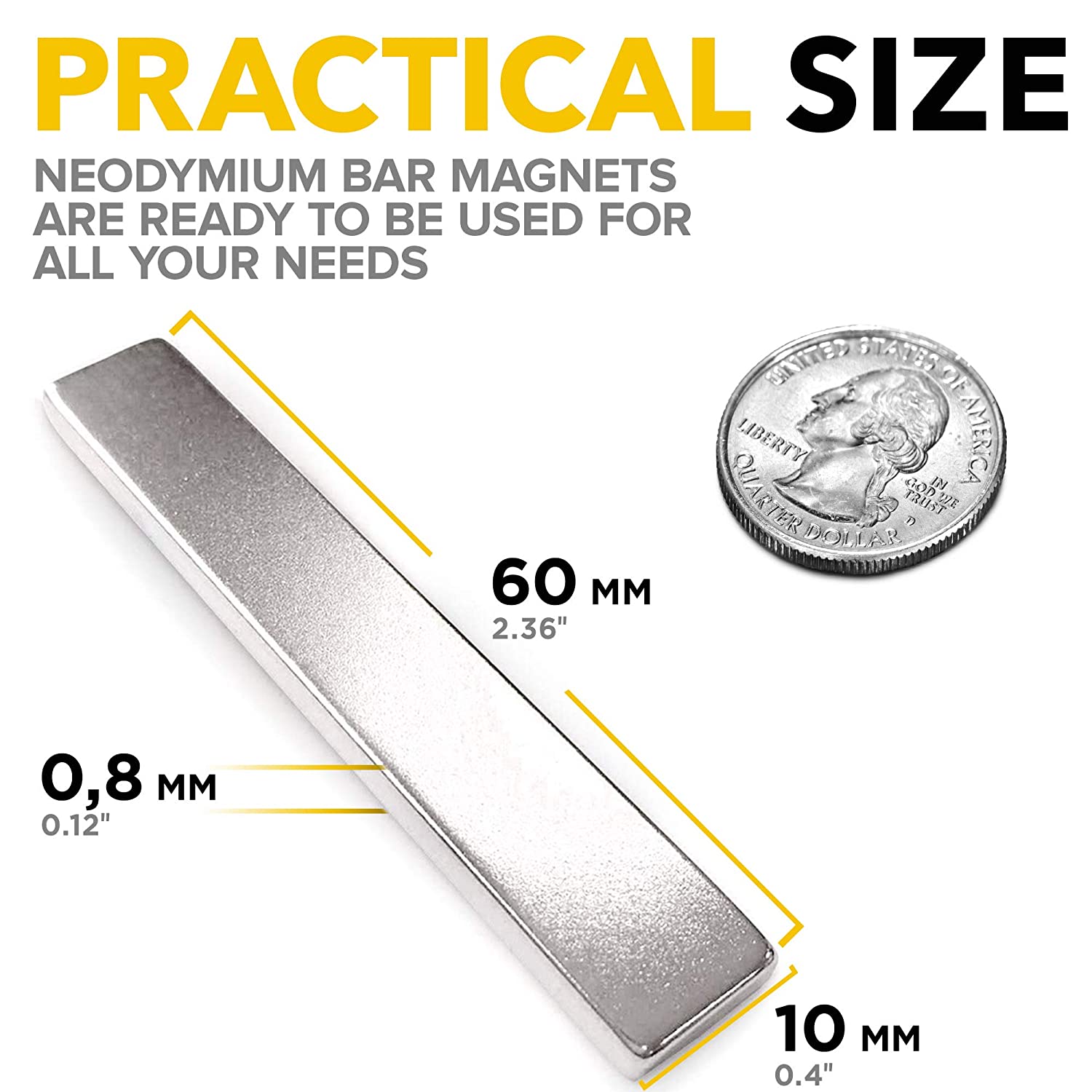 Neodymium Bar Magnets - Rare Earth Magnets Super Strong - N52 Grade (Ndfeb) - 2 Block Magnets in Box UK