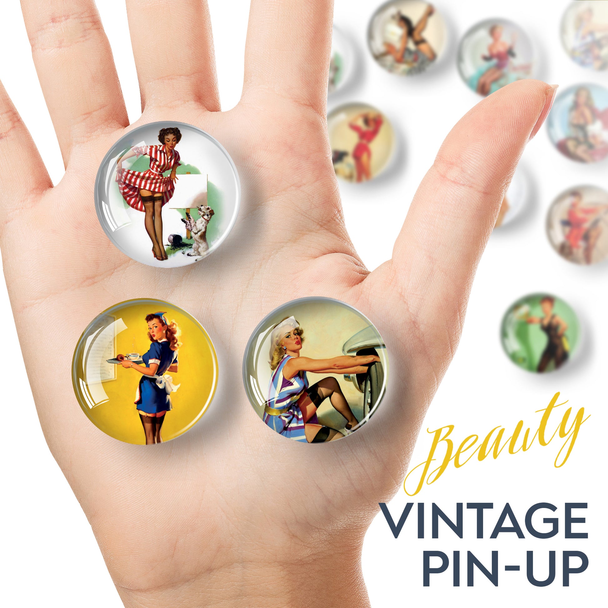 Pinup Glass Decorative Magnets - Decorative Magnets for Fridge - Cute Refrigerator Magnets - Fridge Magnets Cute - 12 Pcs