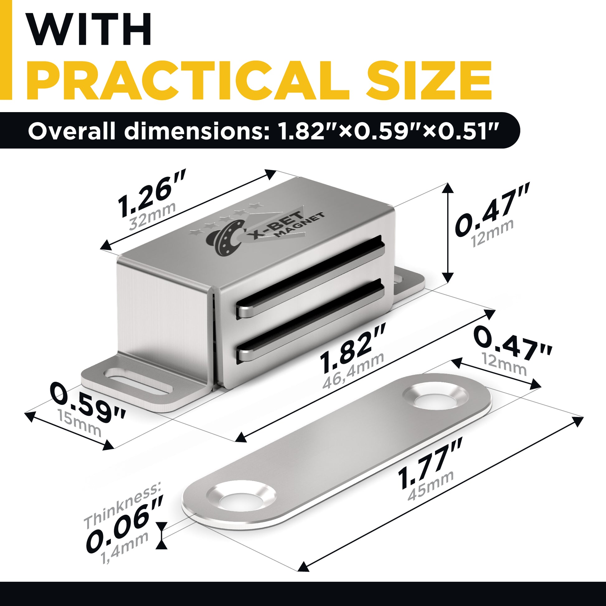 Magnetic Door Catch Adhesive - Cabinet Door Magnets Heavy Duty 4 PCs- Cabinet Door Magnetic Catch - Stainless Steel Drawer