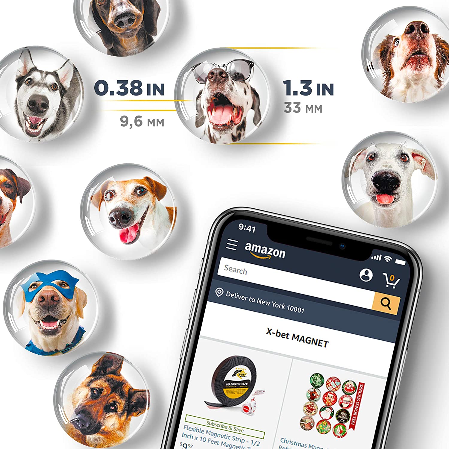 Dogs Glass Magnets - Colorful Magnets - Cute Refrigerator Magnets - Ideal for DIY, Science and Hobby - 12 PCs