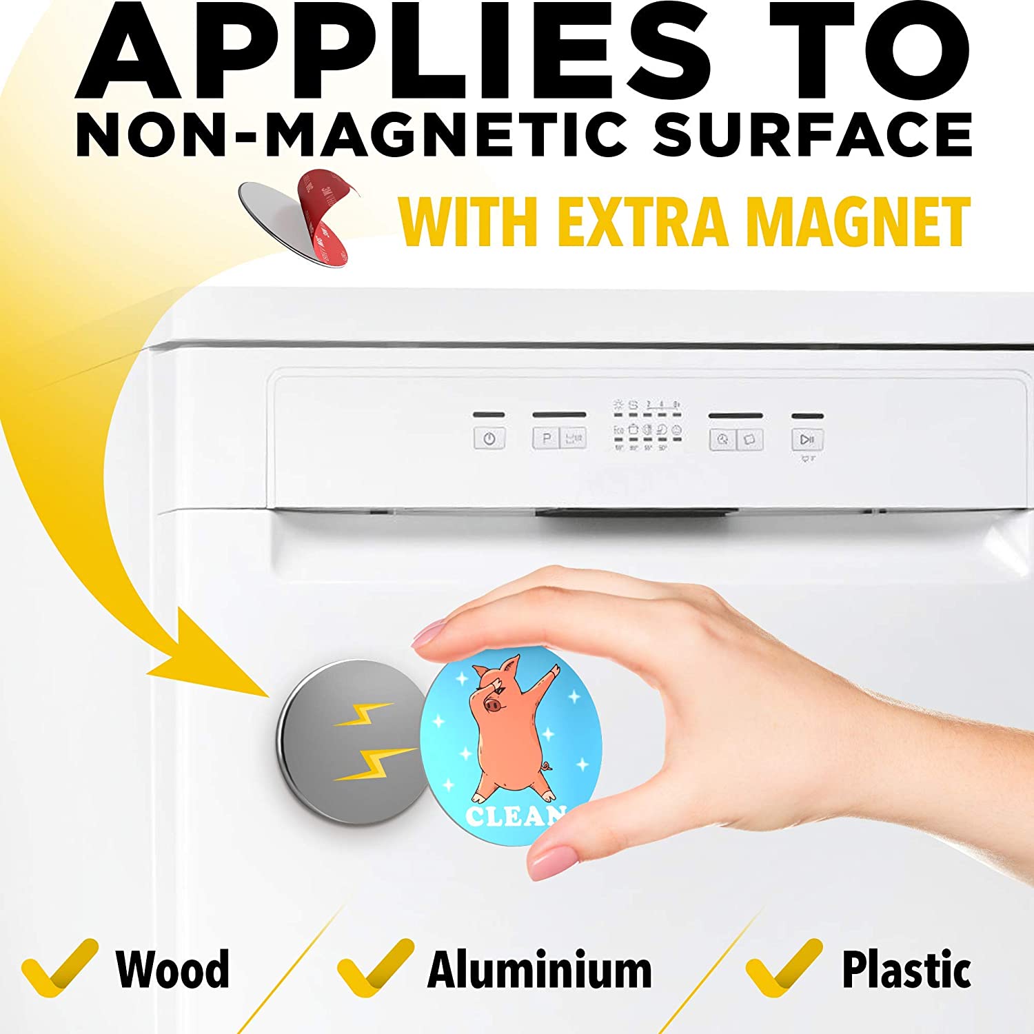 Dishwasher Magnet Clean Dirty Sign Indicator - Magnets for Kitchen - Double Sided Flip - With Bonus Metal Magnetic Plate