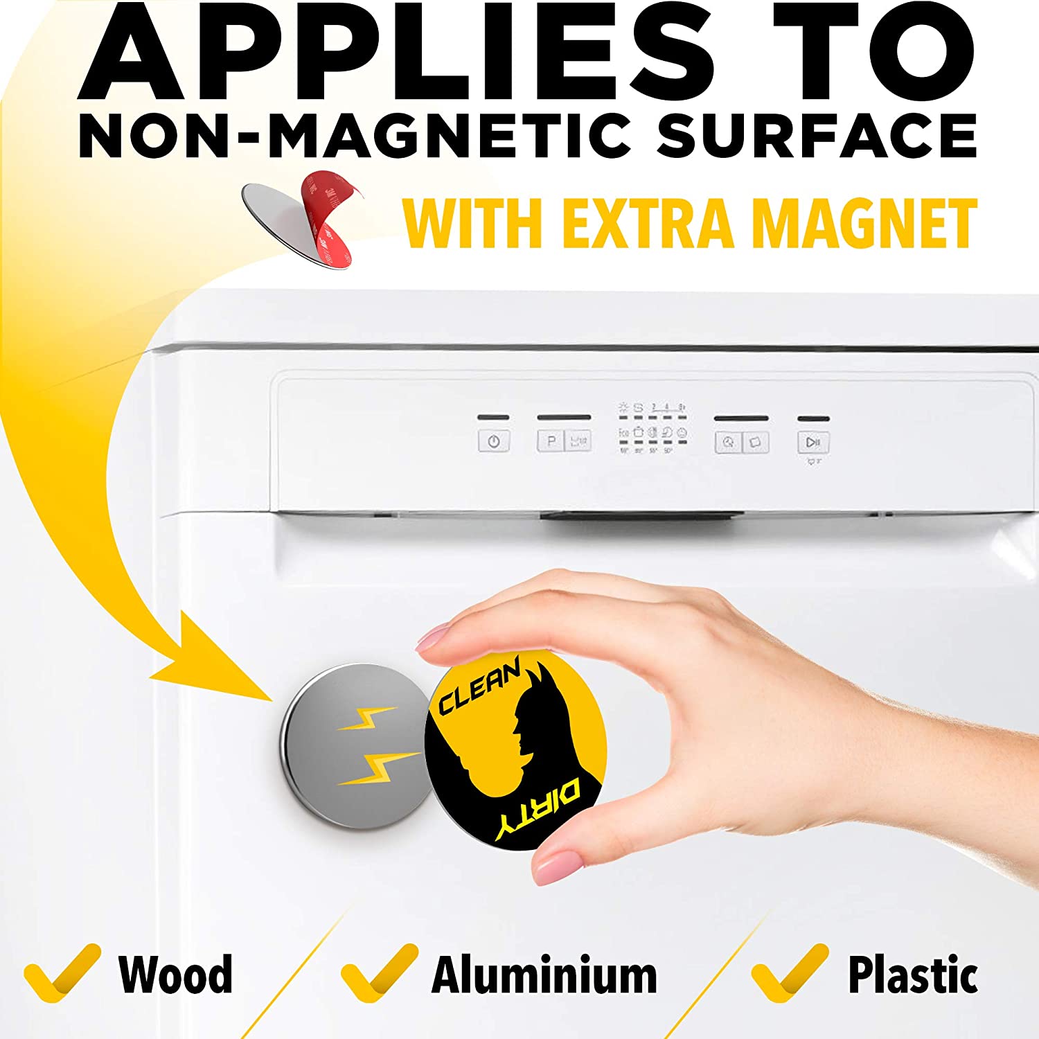 Clean Dirty Dishwasher Magnet for Stainless Steel - Bonus Metal Magnetic Plate - Batman Set - Great Gift