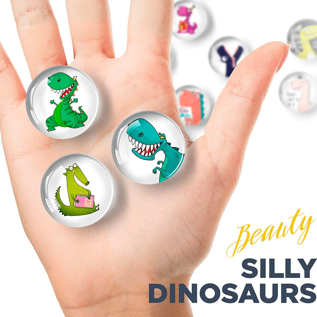 Dinosaurs Glass Magnets - Cute Fridge Magnets - Funny Magnets for Fridge - Craft Magnets Round - 12 PCs