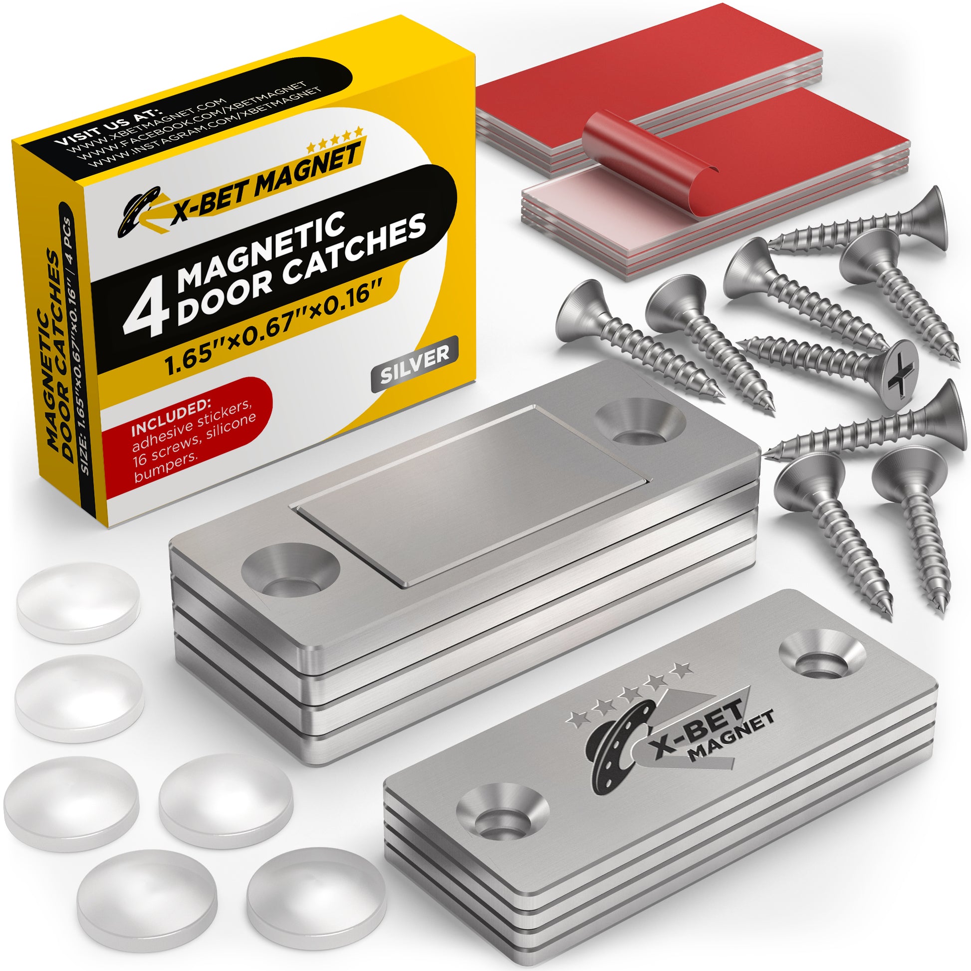 Magnetic Door Catch Silver - Thin Cabinet Door Magnets 4 PCs - Magnetic Door Latch - Cabinet Magnetic Catch - Drawer Magnets for Cabinet Door