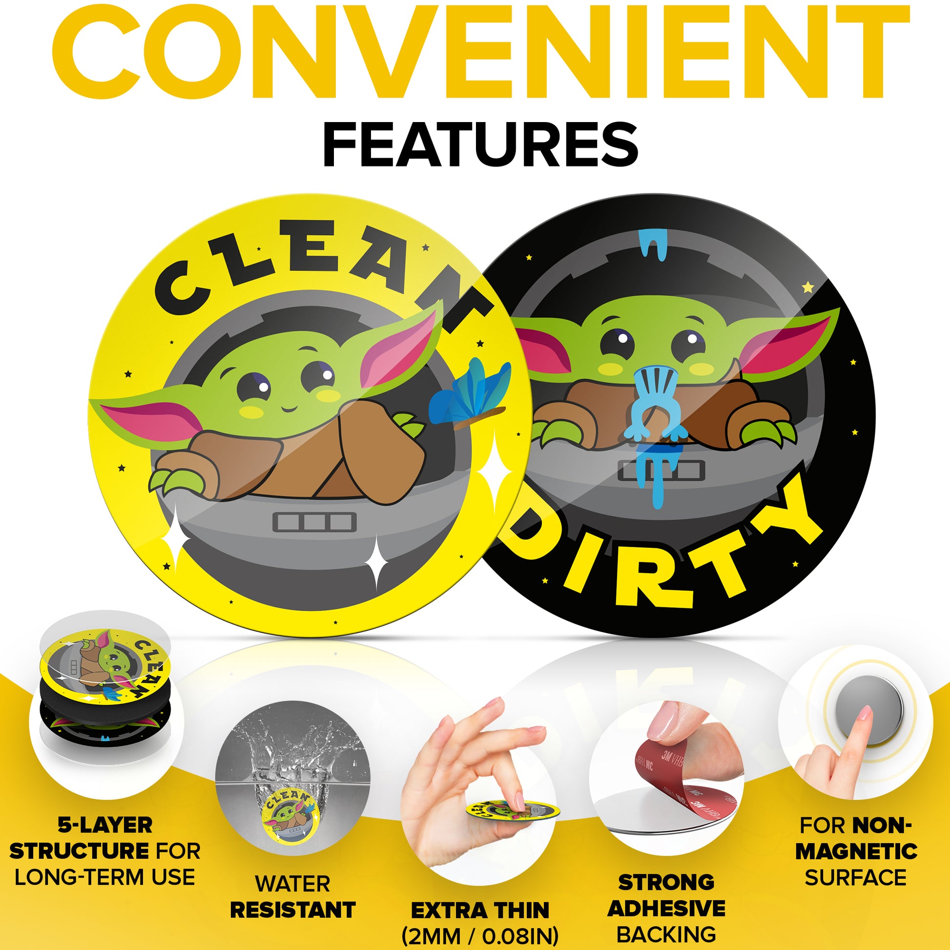 Dishwasher Magnet Clean Dirty Sign - Clean Dirty Magnet for Dishwasher Baby Yoda - Kitchen Dish Washer Magnet