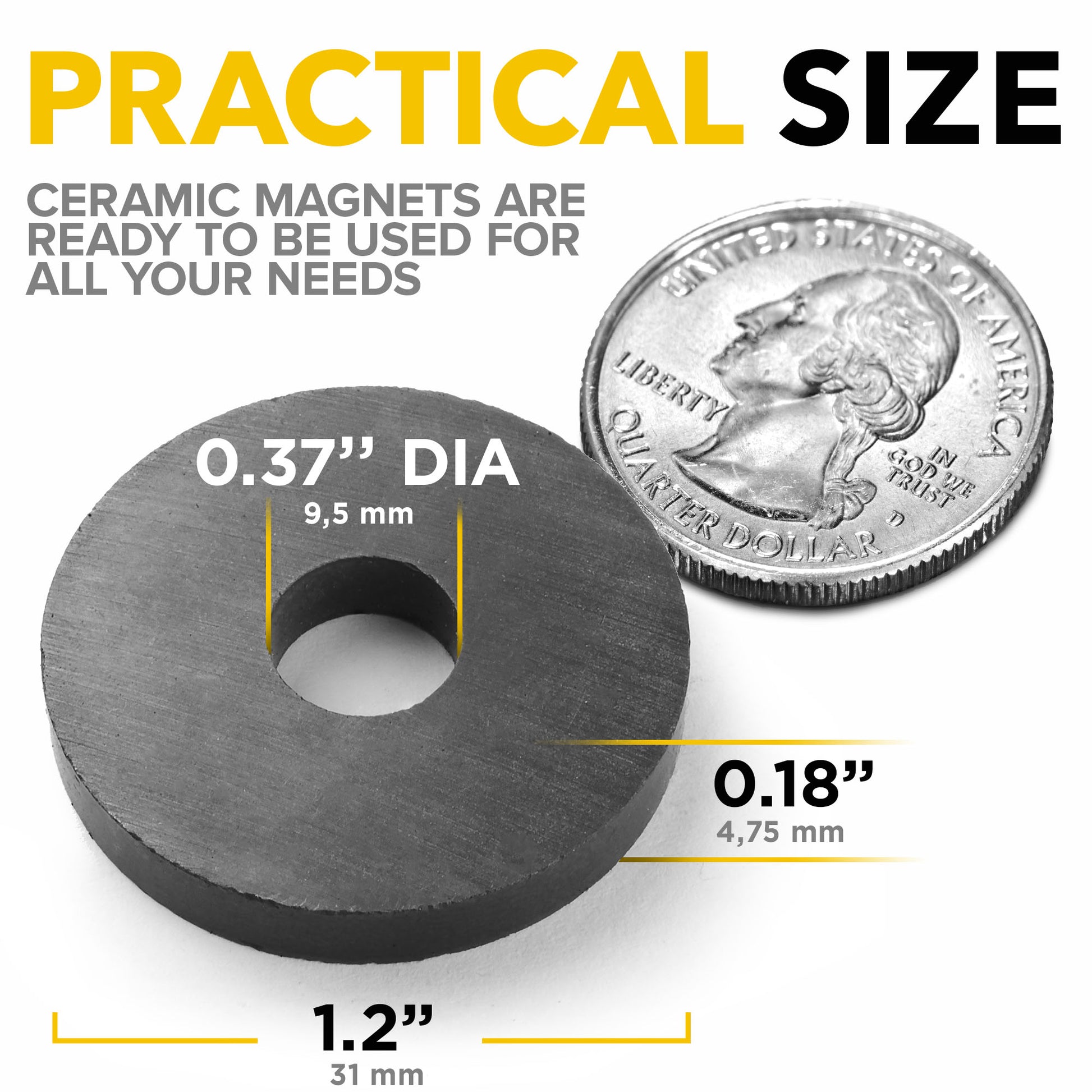 40 PCs Round Ceramic Magnets with Holes - Tiny Disc Ring Bulk - Donut Magnets for your Fridge, Crafts and Office AU