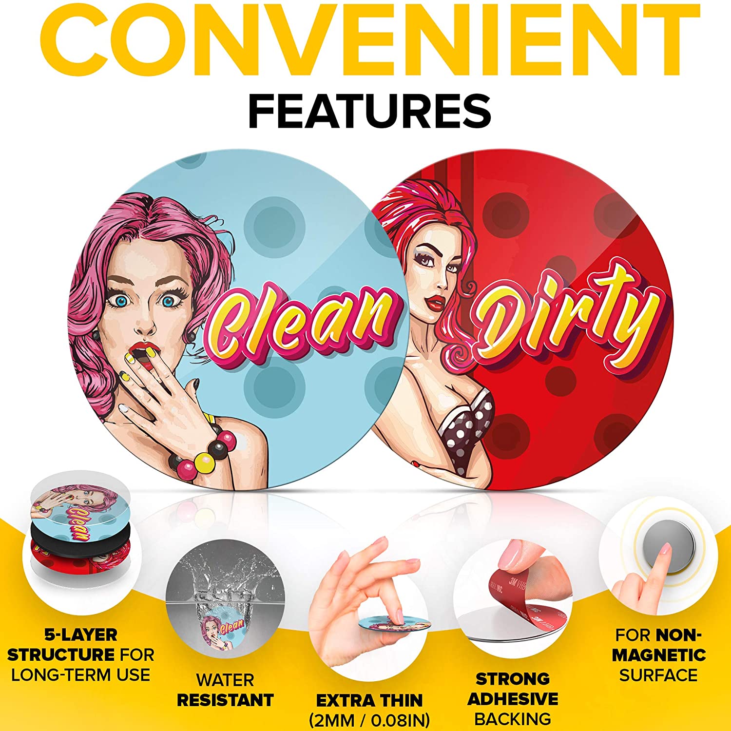 Dishwasher Magnet Clean Dirty Retro Pinup - Creative Gifts - Kitchen Magnet - Housewarming Gifts New Home