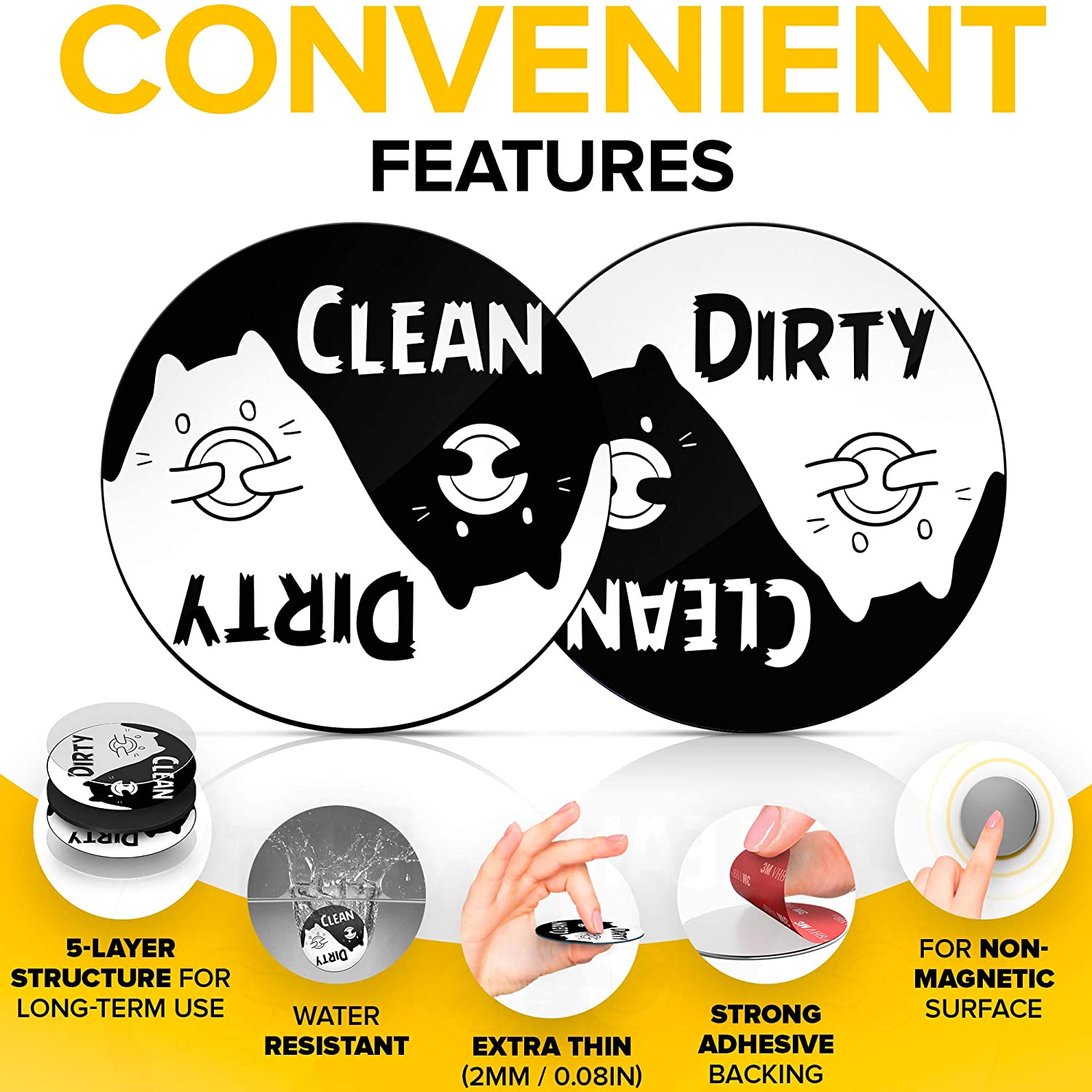 Clean Dirty Dishwasher Magnet Funny Cat - Great as Kitchen Gifts for Mom from Daughter or Son