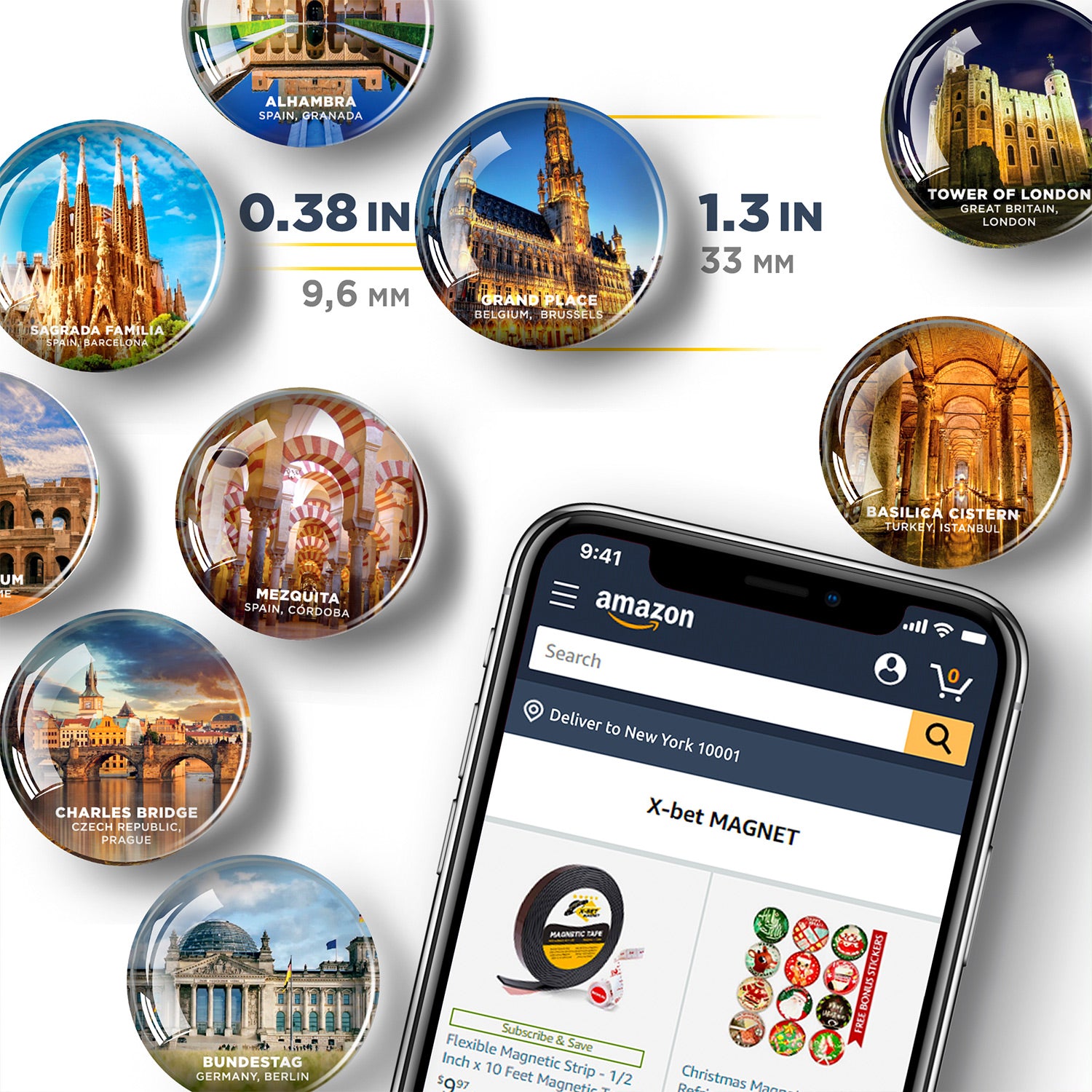 European Landmarks Magnets - Decorative Magnets for Kitchen and Whiteboard - Fridge Magnets Cute Cities - Funny Refrigerator Magnets - 12 Pcs UK