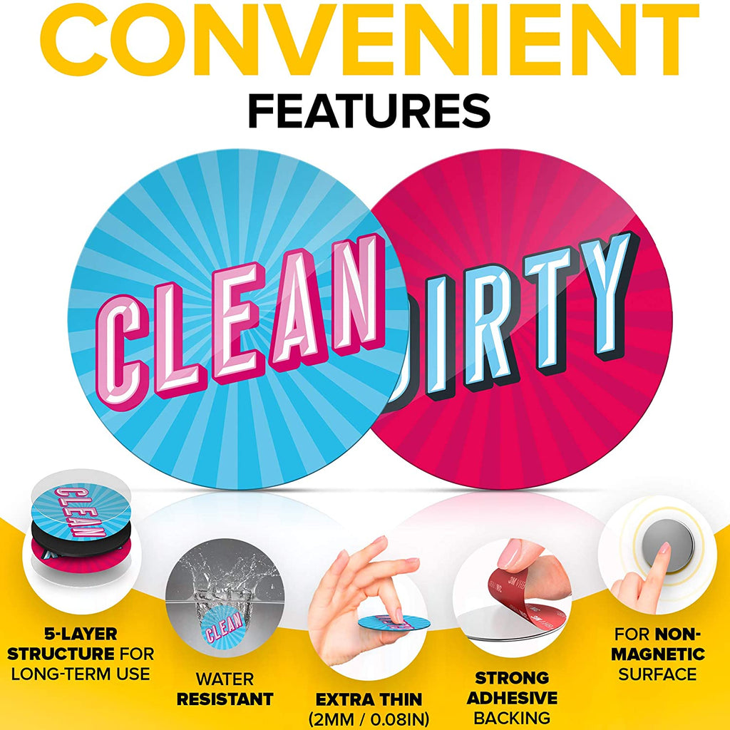 Clean Dirty Dishwasher Magnet - Funny Kitchen Gifts for Mom from Daughter and Son - Round Magnets