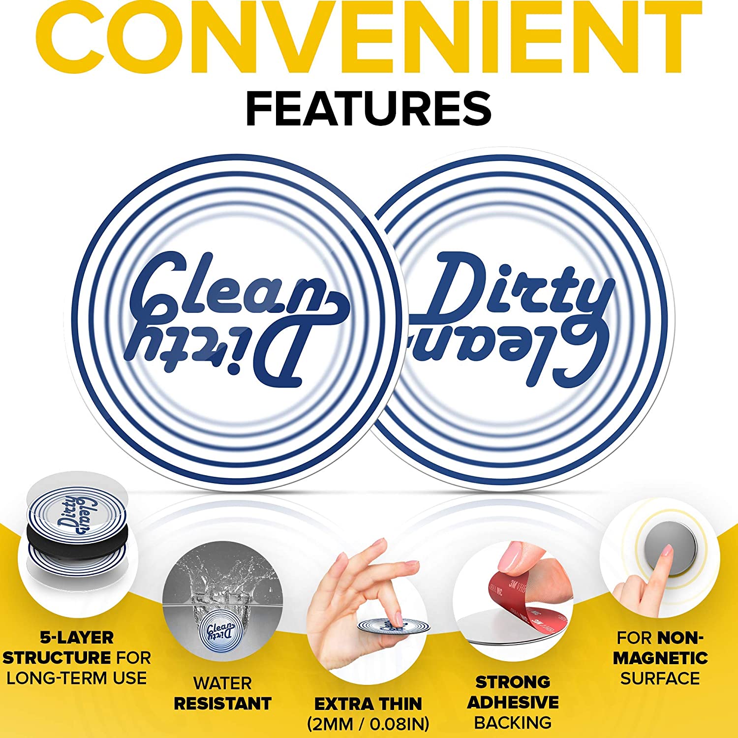 Dishwasher Magnet Clean Dirty Sign Indicator - Double Sided Flip - Kitchen Magnets - Magnet for Dishwasher