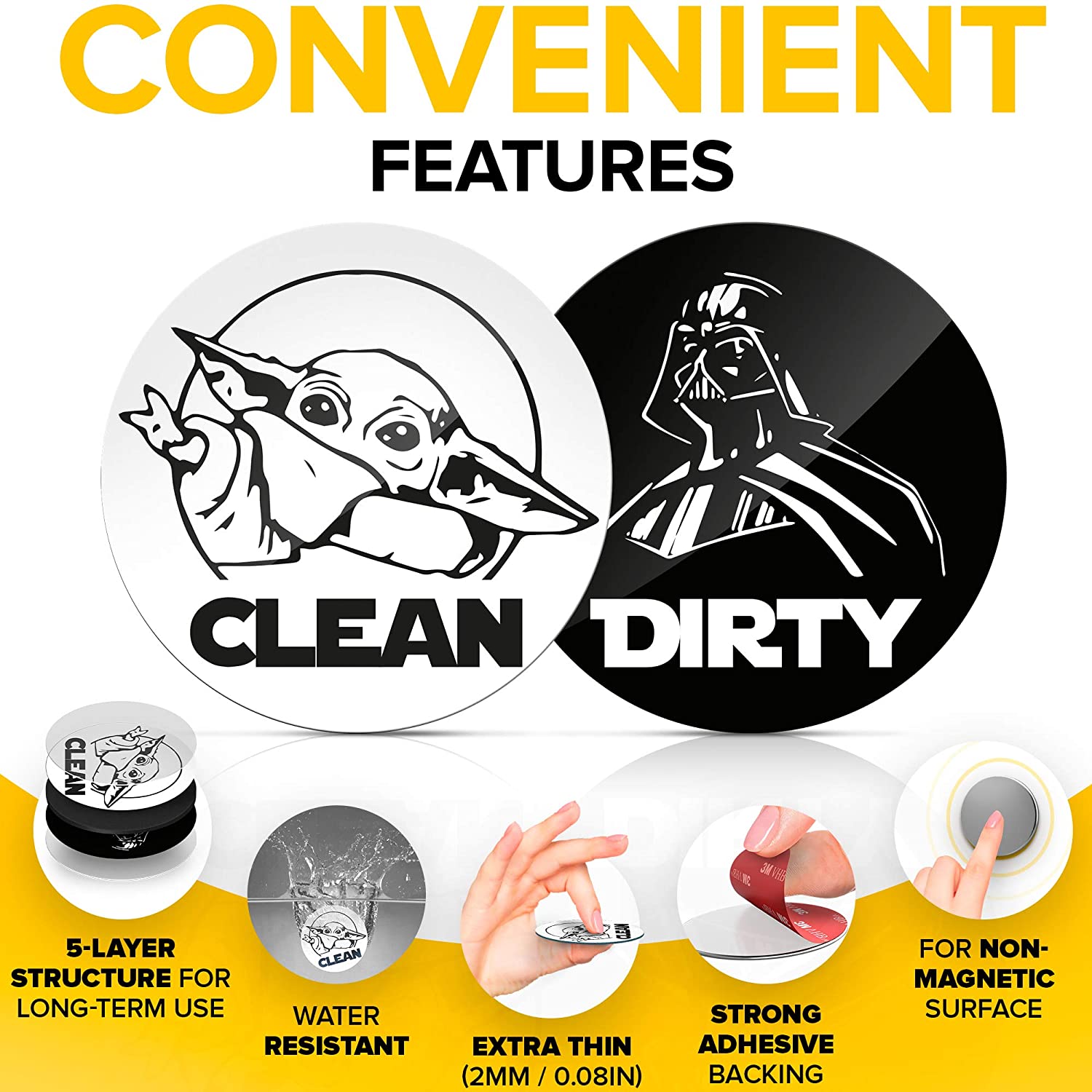 Double Sided Clean Dirty Dishwasher Magnet - Dishwasher Magnet Clean Dirty Sign Indicator - Kitchen Magnet for Dish Washer