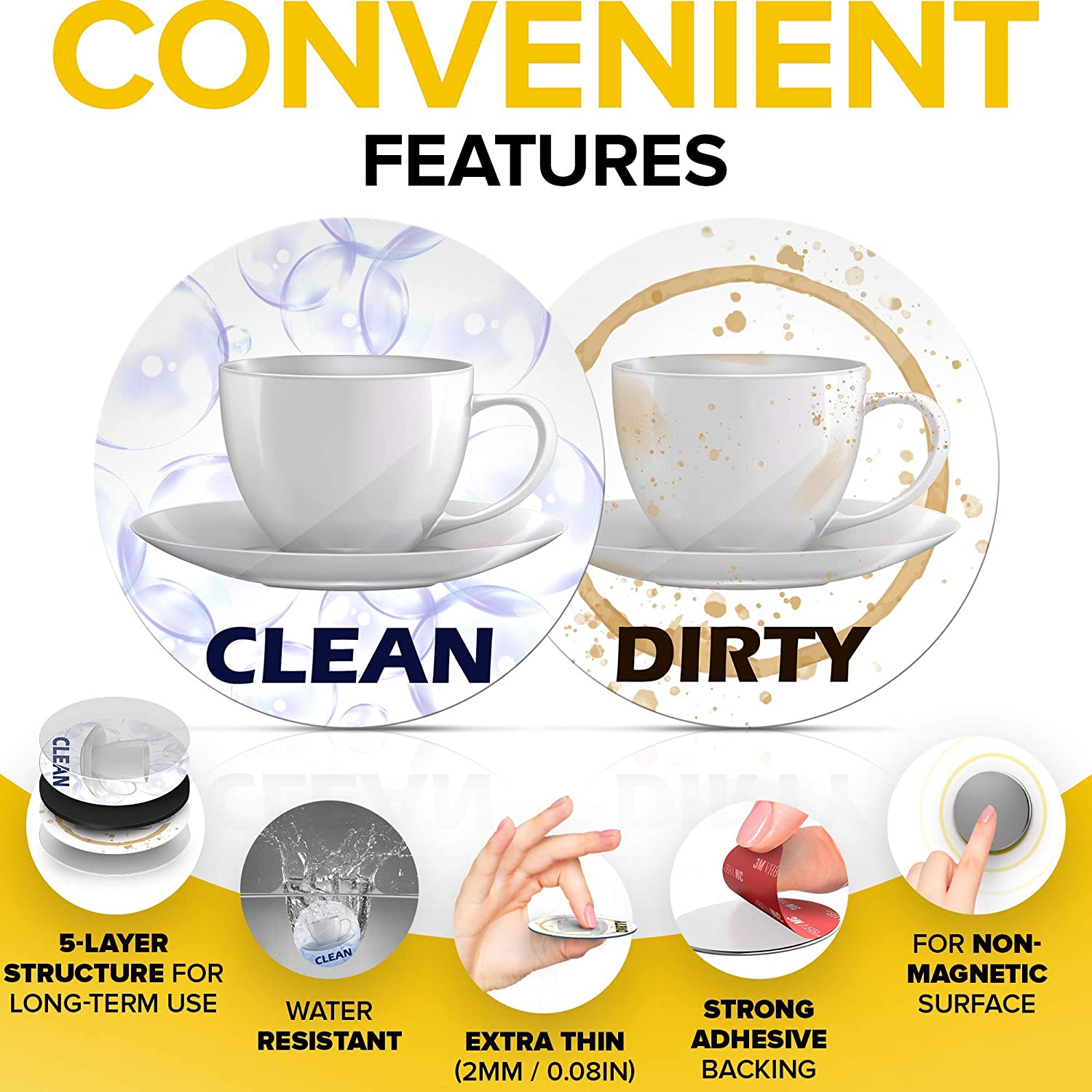 Dishwasher Magnet Clean/Dirty Sign - Strongest Magnet Double Sided Flip - Kitchen Magnet - Magnet for Dish Washer