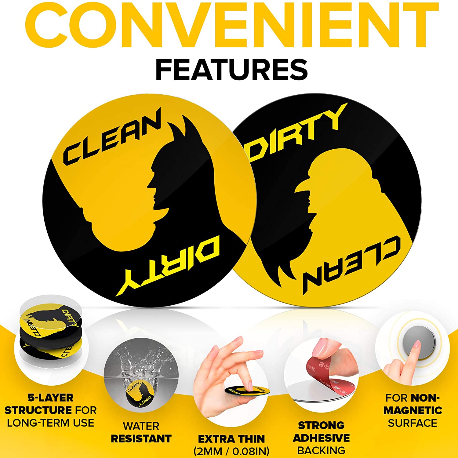 Clean Dirty Dishwasher Magnet for Stainless Steel - Bonus Metal Magnetic Plate - Batman Set - Great Gift