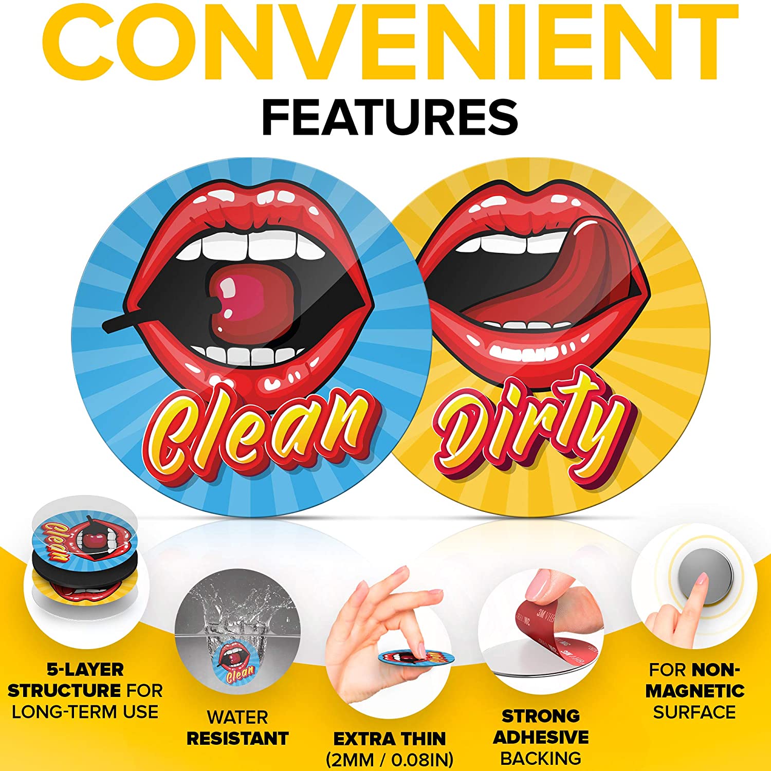 Clean Dirty Dishwasher Magnet Funny Lips - Housewarming Gifts New Home for Women and Men - Creative Gifts for Husband from Wife