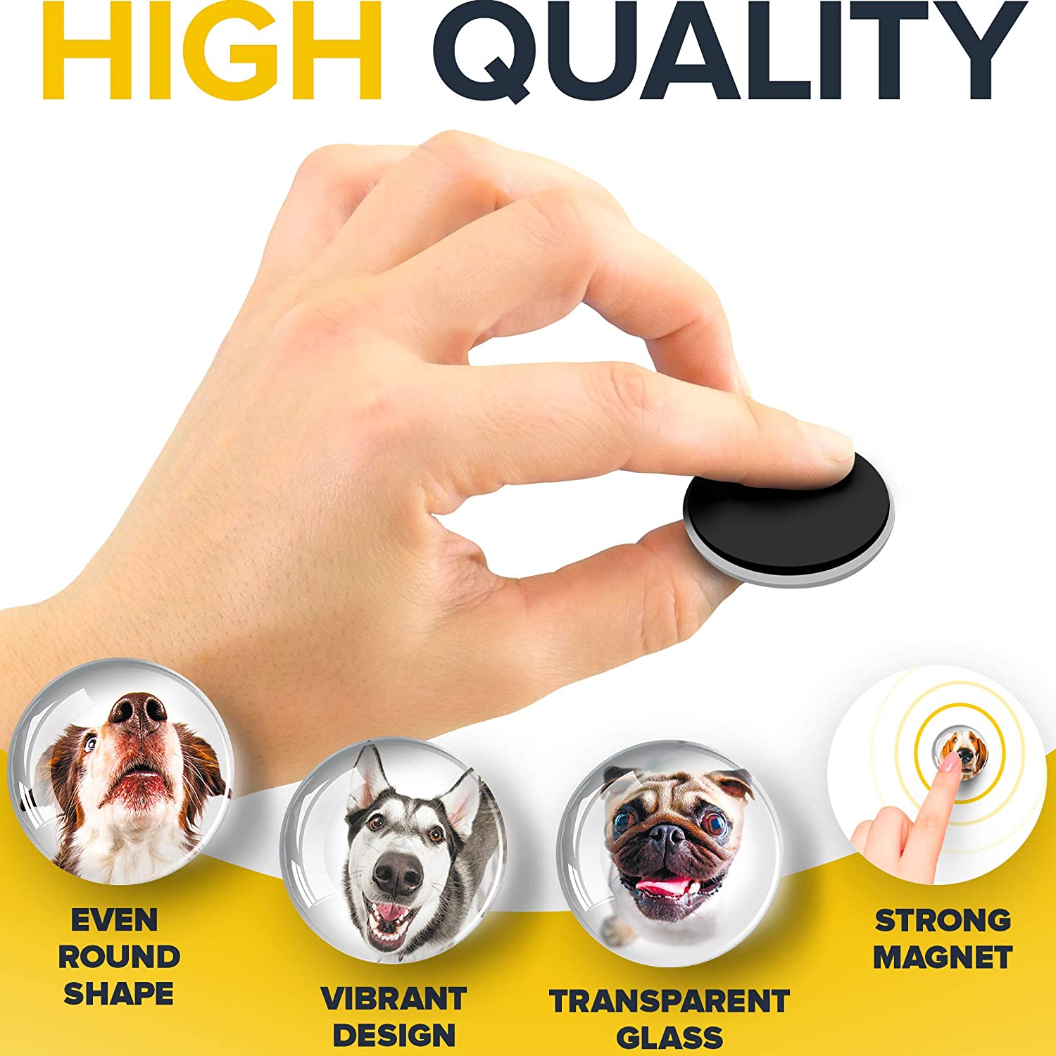 Dogs Glass Magnets - Colorful Magnets - Cute Refrigerator Magnets - Ideal for DIY, Science and Hobby - 12 PCs