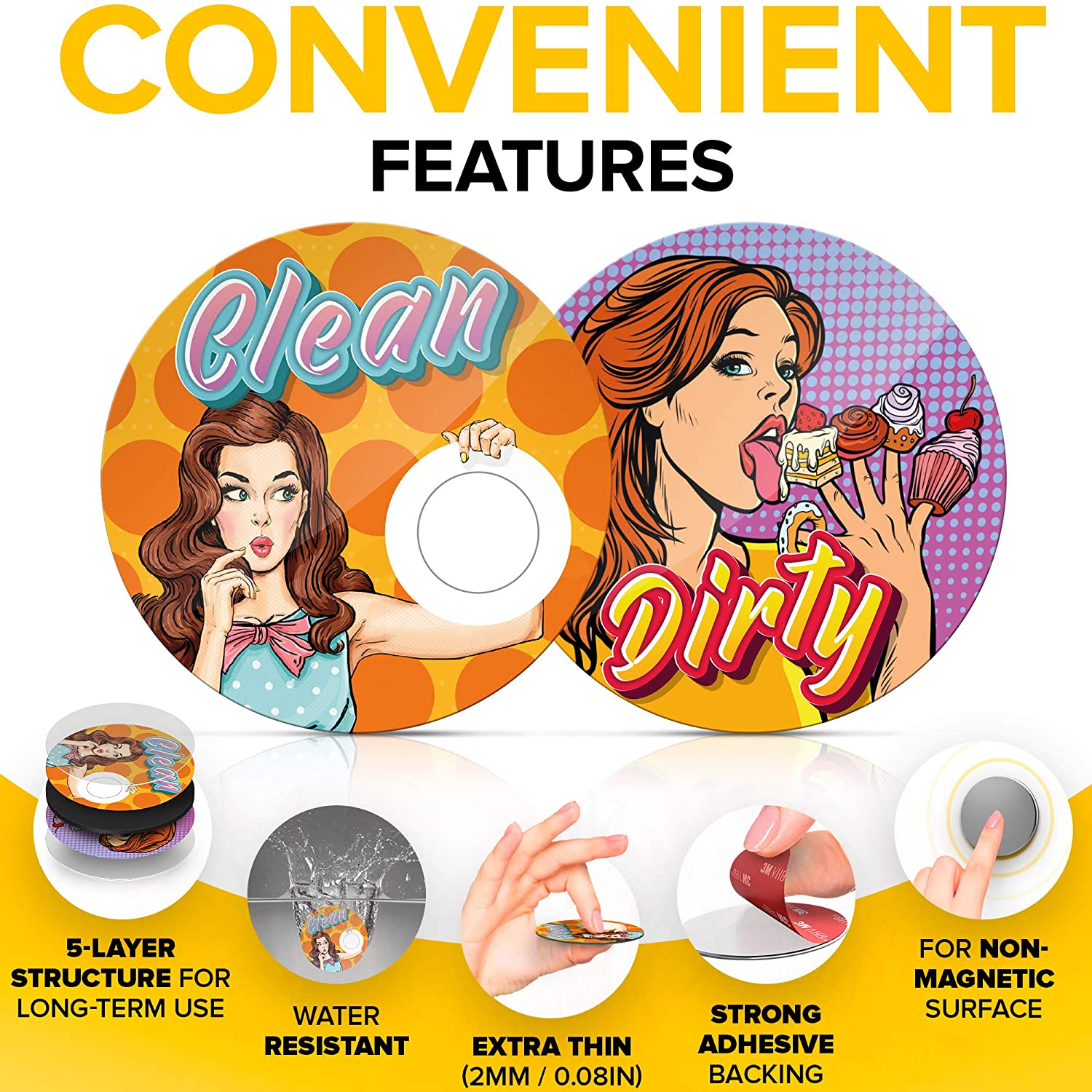 Clean Dirty Dishwasher Magnet Sign Retro Pinup - Creative Gifts for Women and Men  UK- Funny Gifts - Housewarming Gifts New Home