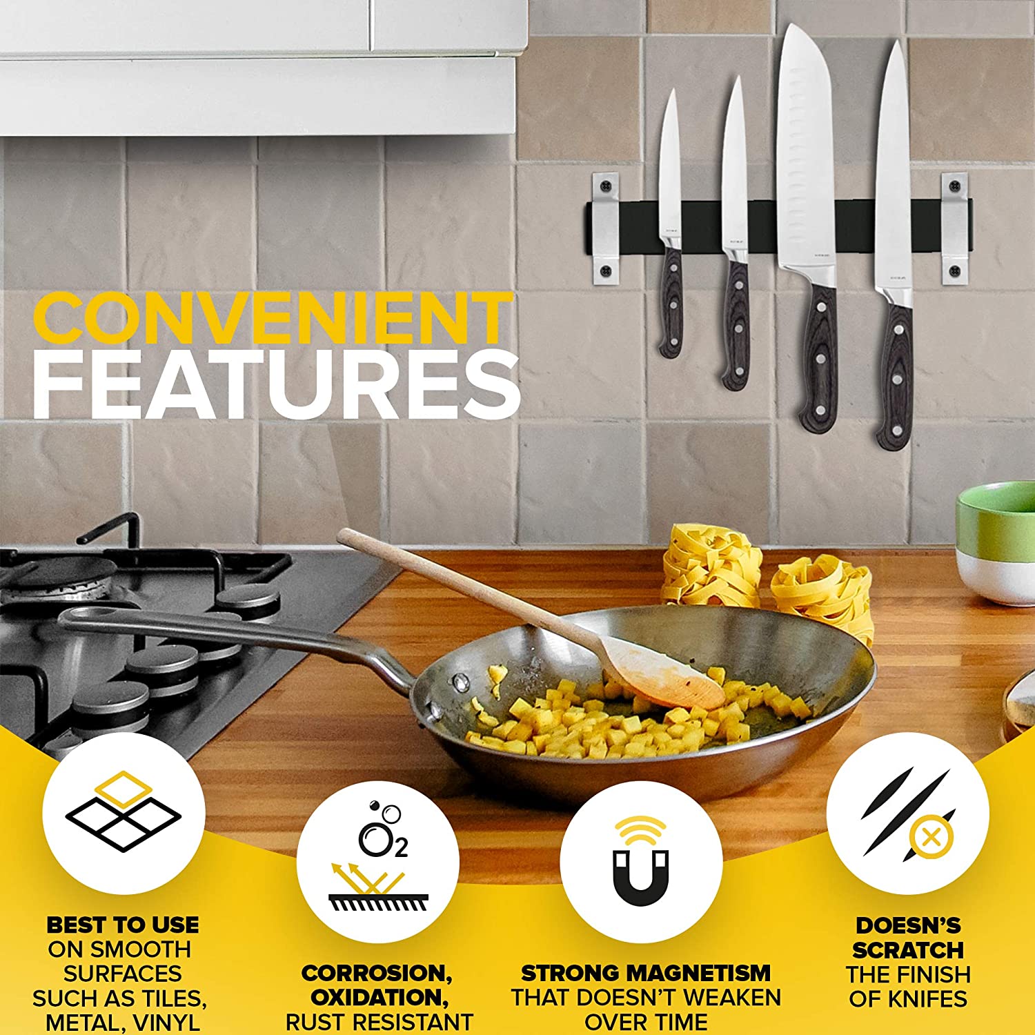 Magnetic Knife Strip - Knife Magnetic Strip with Adhesive Backing - Magnetic Knife Holder - Knife Rack - Kitchen Utensil