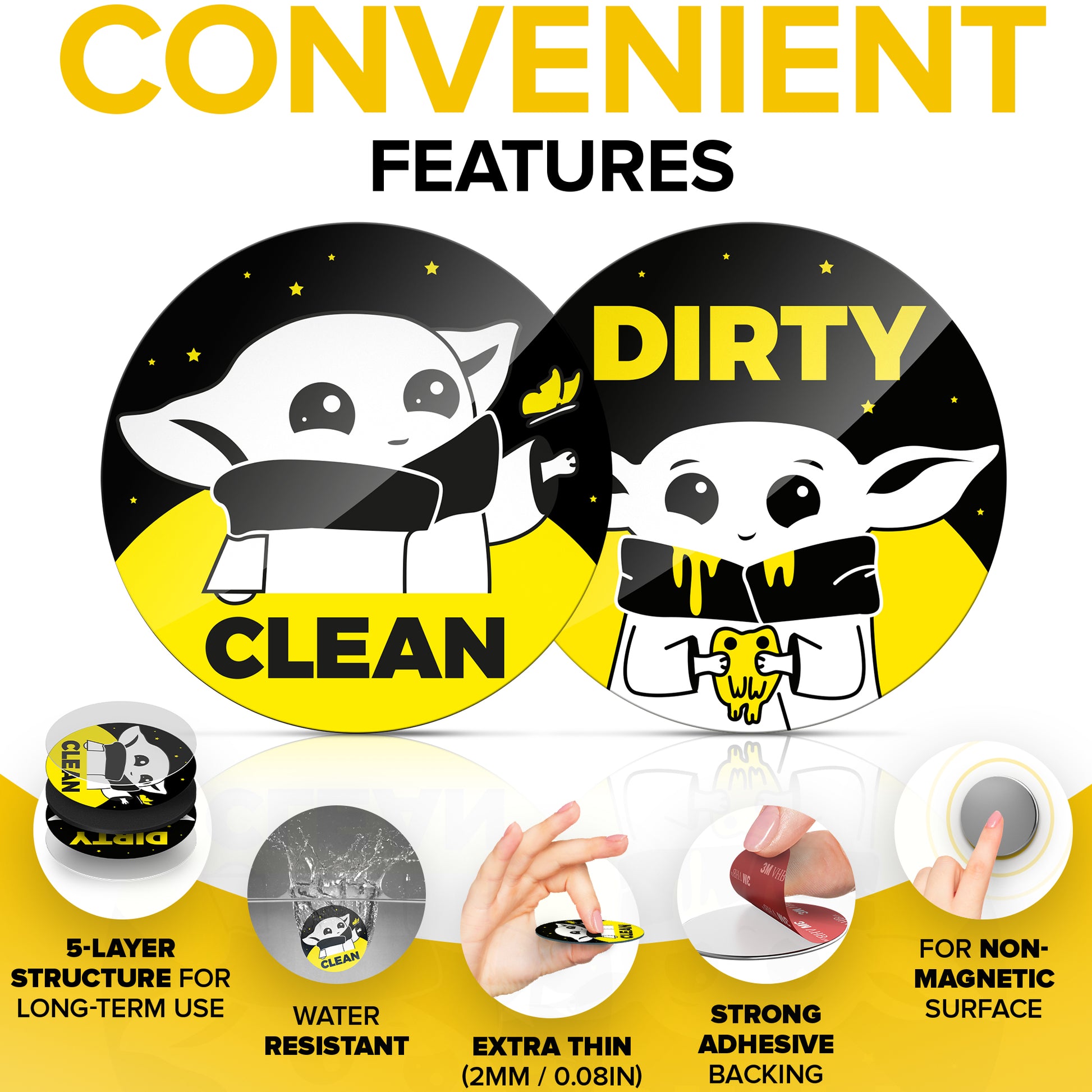 Dishwasher Magnet Clean Dirty Sign - Clean Dirty Magnet for Dishwasher Grogu - Kitchen Dish Washer Magnet