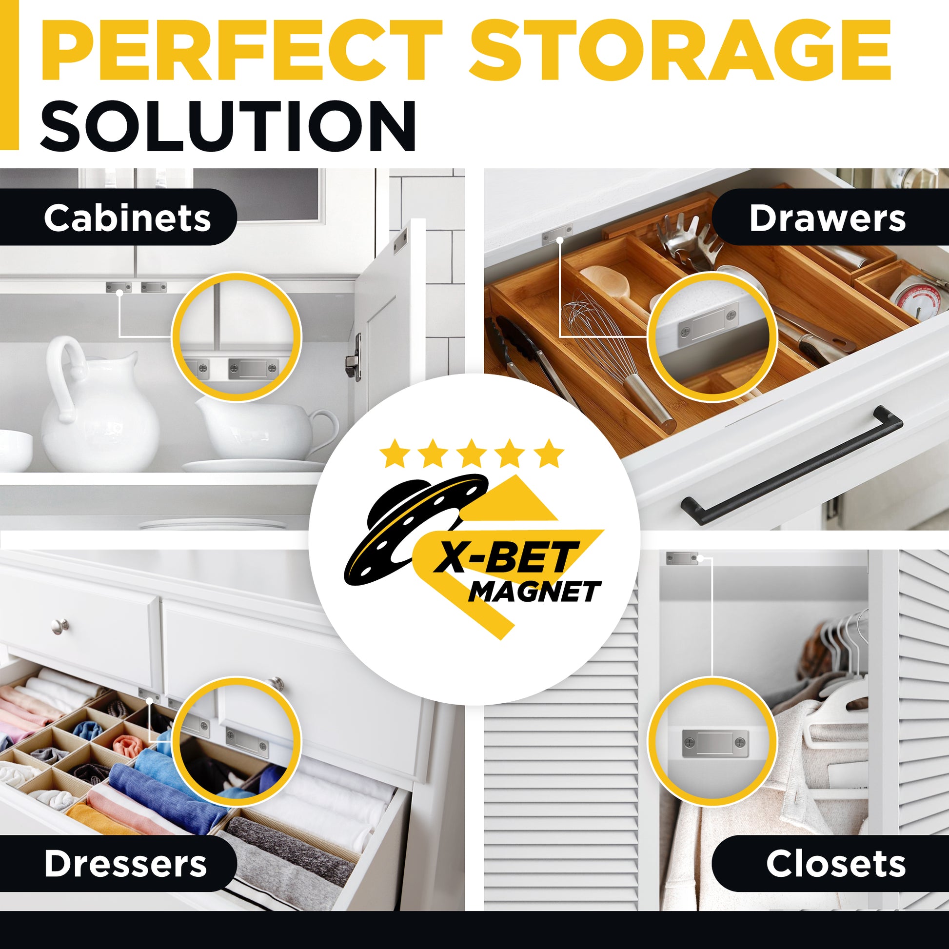 Magnetic Cabinet Door Catch Silver - Cabinet Door Magnets Heavy Duty 2 PCs - Magnetic Door Latch - Thin Magnets for Cabinet Doors Closet Cupboard