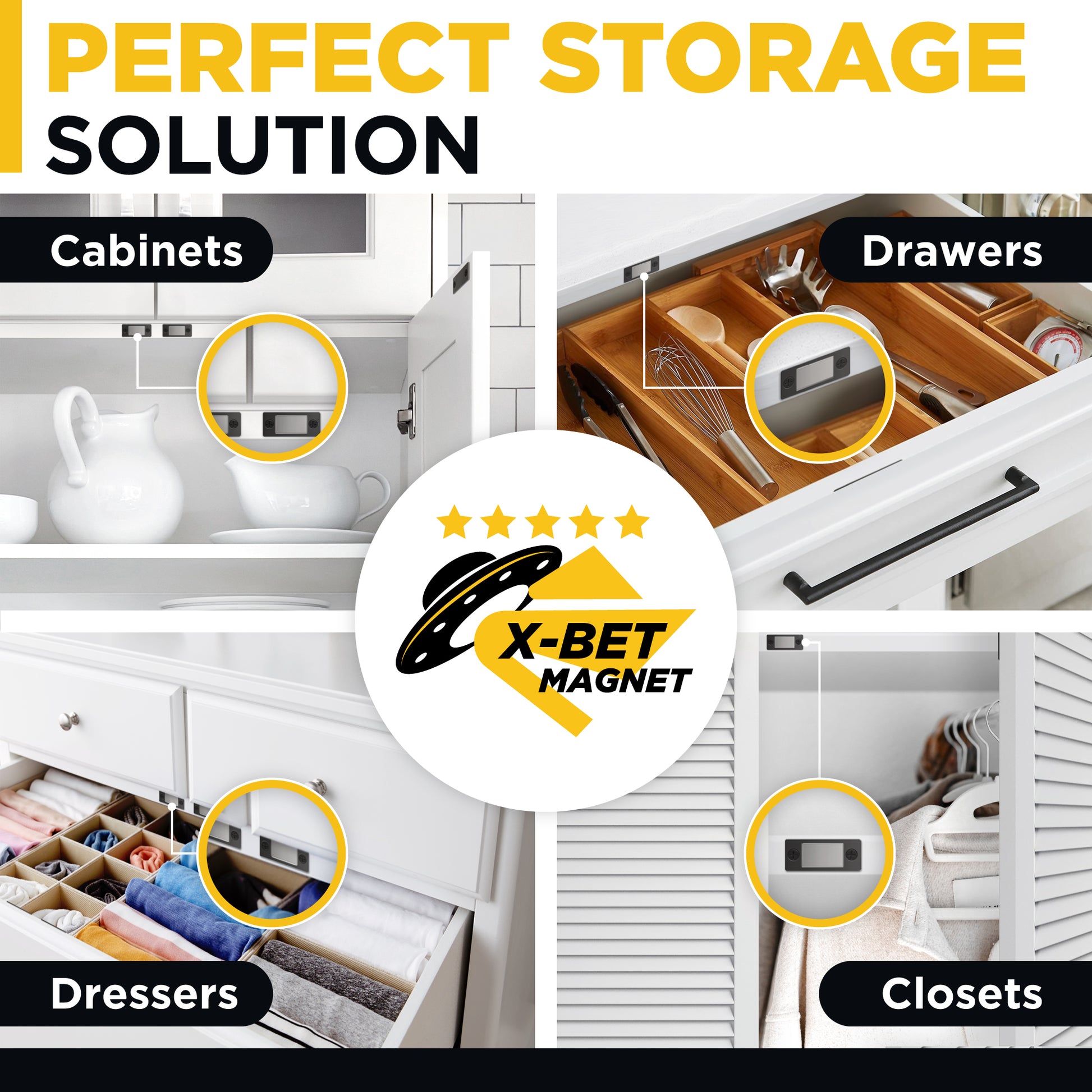 Magnetic Cabinet Door Catch Black - Thin Black Cabinet Magnets 4 PCs - Magnetic Door Latch - Drawer Magnets for Cabinet Doors