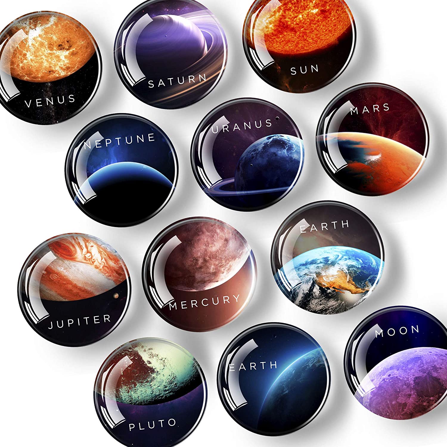 Planet Magnets - Fridge Magnets Funny - Decorative Magnets - Small Round Magnets - Star Magnets - 12 PCs UK