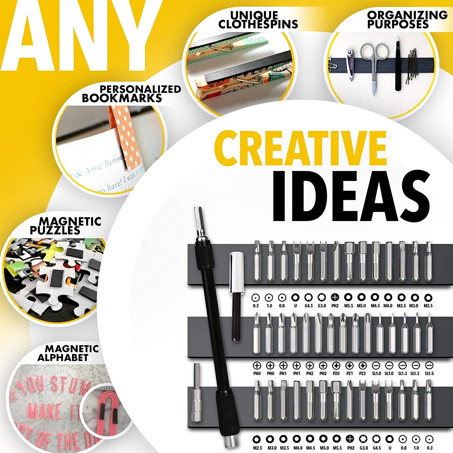 Magnet Strips with Adhesive Backing - Magnetic Tape Roll - Knife Magnetic Strip - Magnetic Tool Holder - 10 PCs