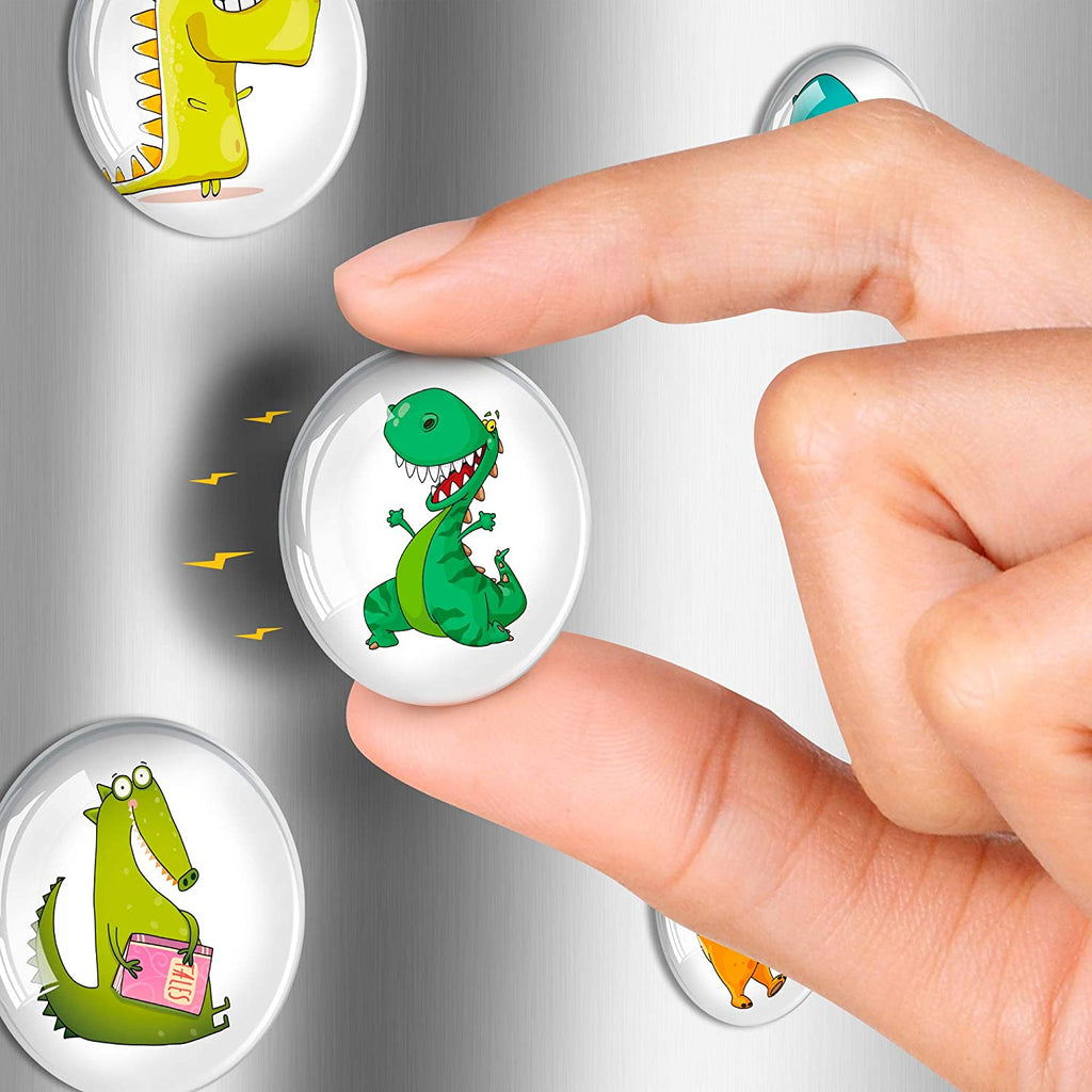 Dinosaurs Glass Magnets - Cute Fridge Magnets - Funny Magnets for Fridge - Craft Magnets Round - 12 PCs