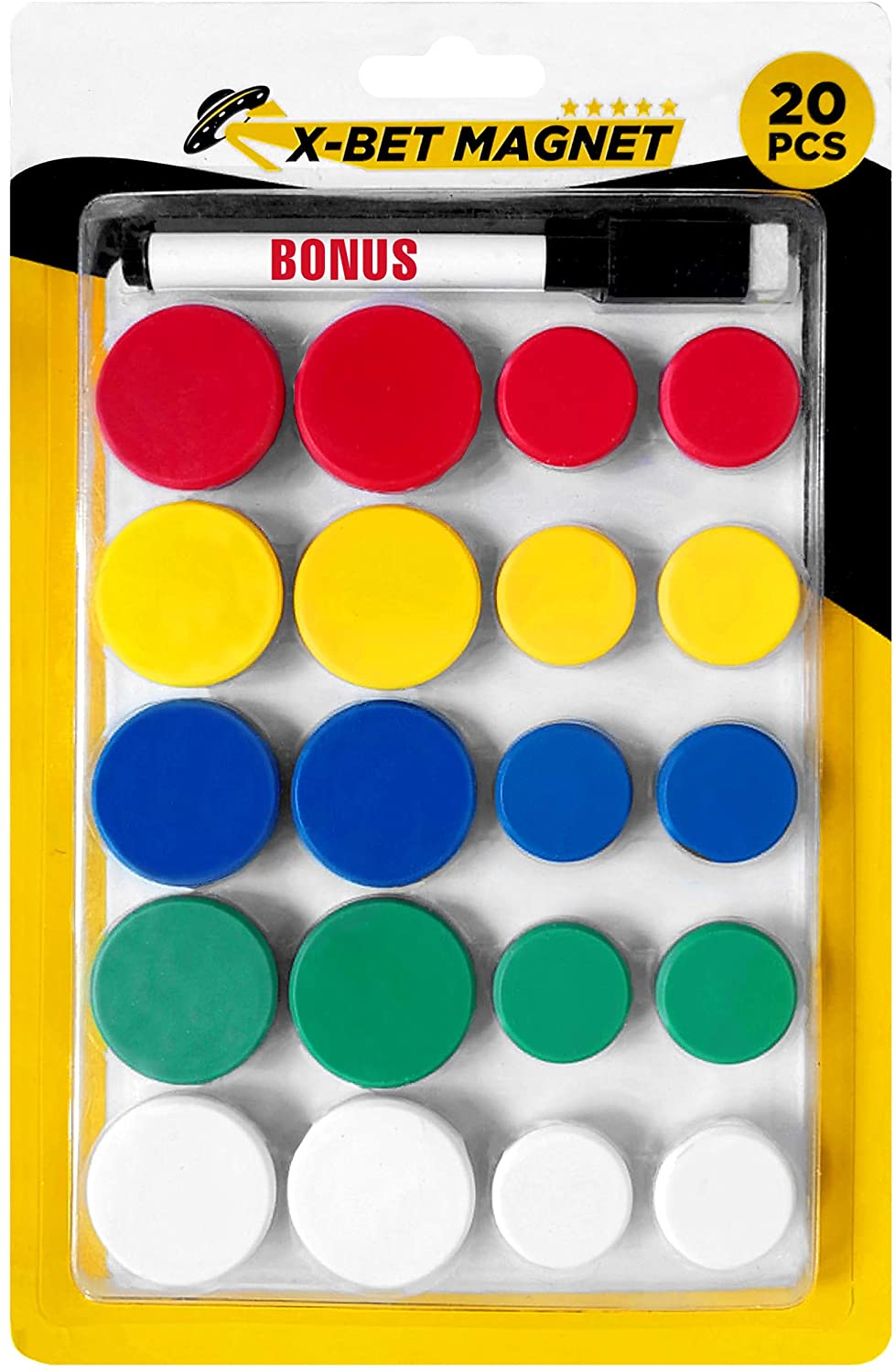 Round Magnets for Classroom - Fridge Magnets - Refrigerator Magnets for Whiteboard, Fridge and Locker - 20 PCs