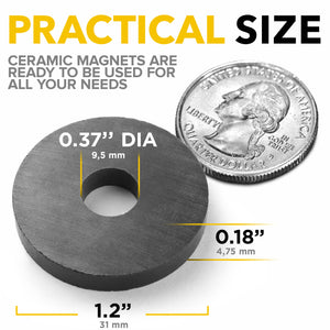 Ferrite Ring Magnets - Round Disc Donut Magnets - Circle Magnets - Great Circular Magnets with Holes - 18 PCs