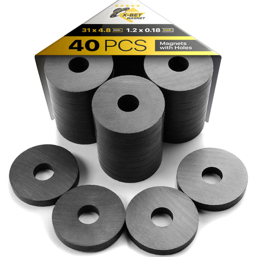 40 PCs Round Ceramic Magnets with Holes - Tiny Disc Ring Bulk - Donut Magnets for your Fridge, Crafts and Office AU