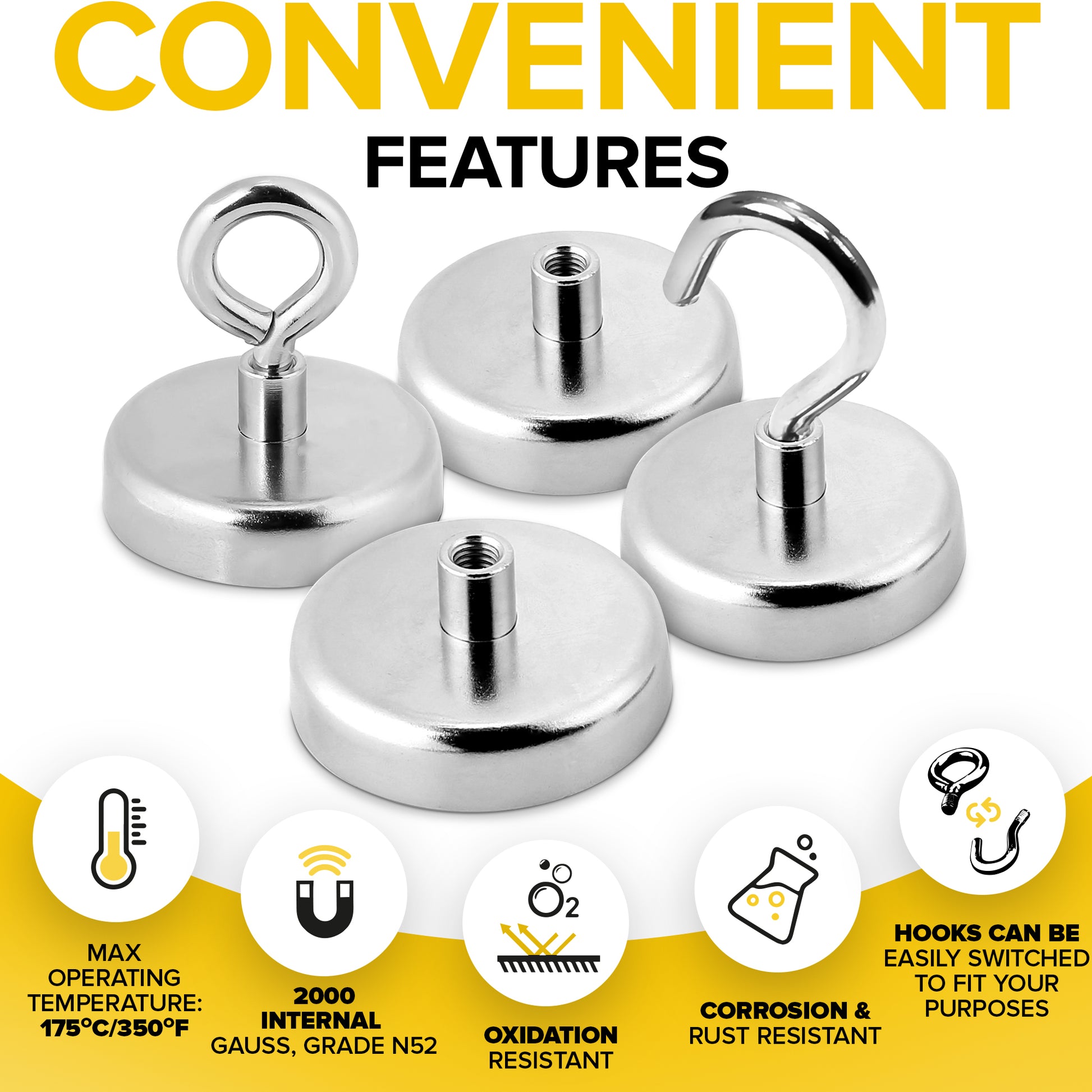 Magnetic Hooks – Super Strong Magnet Hooks for Fridge – N52 Neodymium Fishing Magnets