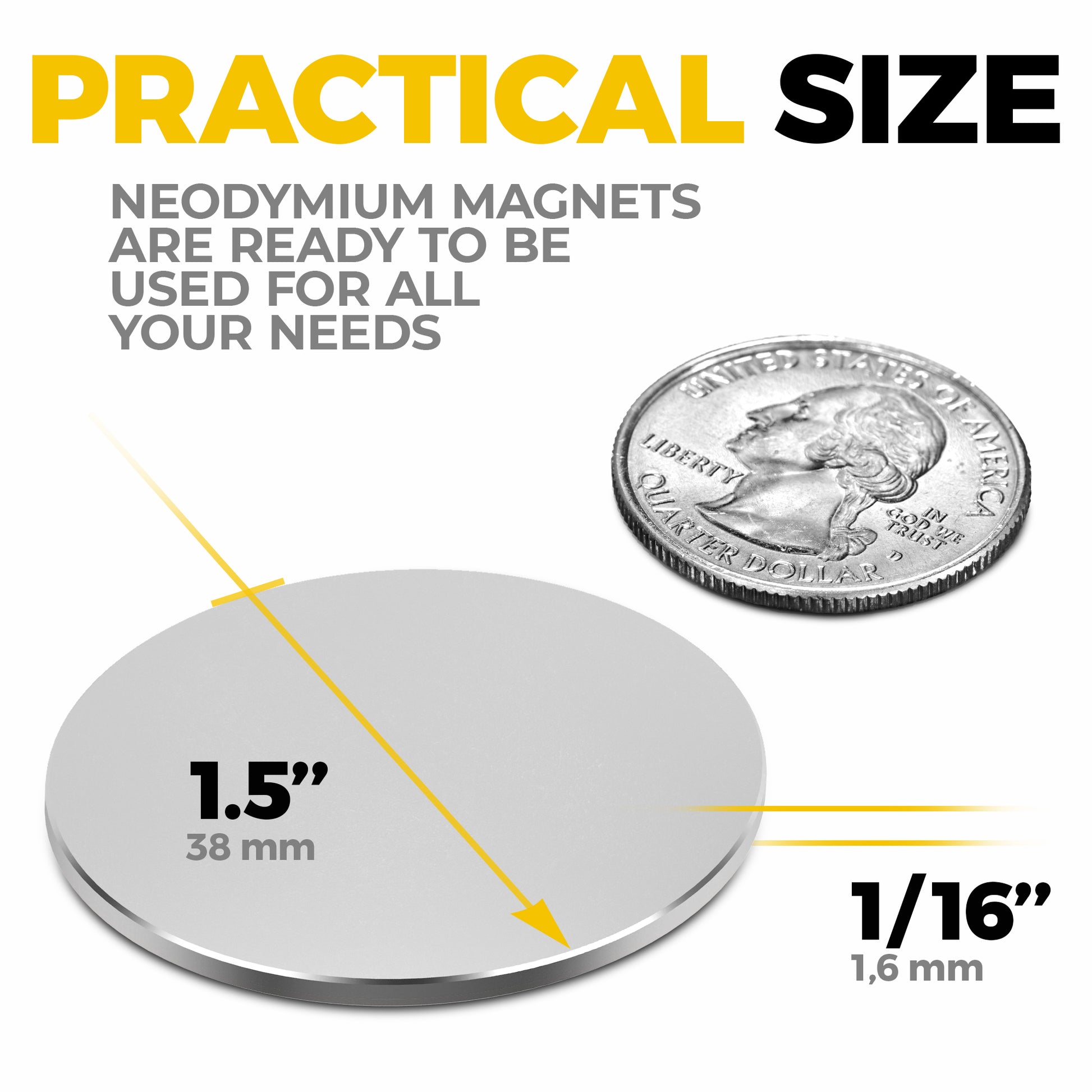 Super Strong Neodymium Disk Magnets with Adhesive Backing 1.5" – Round Rare Earth Magnets 3 PCs - Heavy Duty Neodymium N52 Magnets